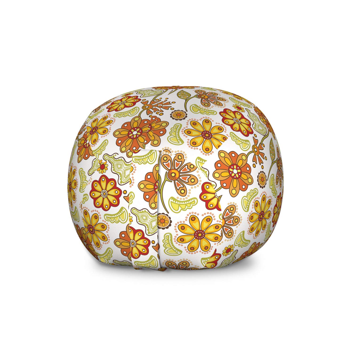 Ambesonne Floral Storage Toy Bag Chair - Large Cartoon Style Colorful Flowers Stuffed Animal Organizer, Washable Mustard Vermilion White Bag for Kids' Room & Playroom Organization