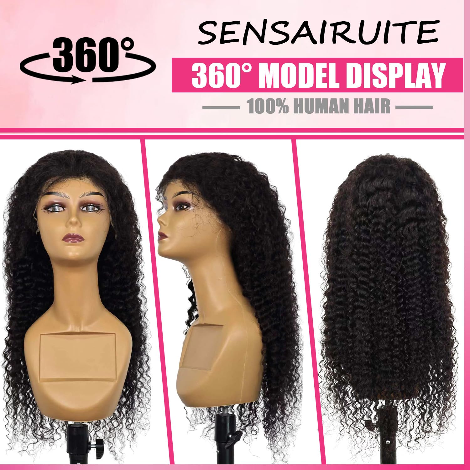SENSAIRUITE 28 Inch Glueless Human Hair Wig with Pre Plucked 13x4 HD Lace Front - 180% Density Deep Wave Curly Wear & Go Wig for Women - Perfect for Daily Wear, Parties & Special Occasions