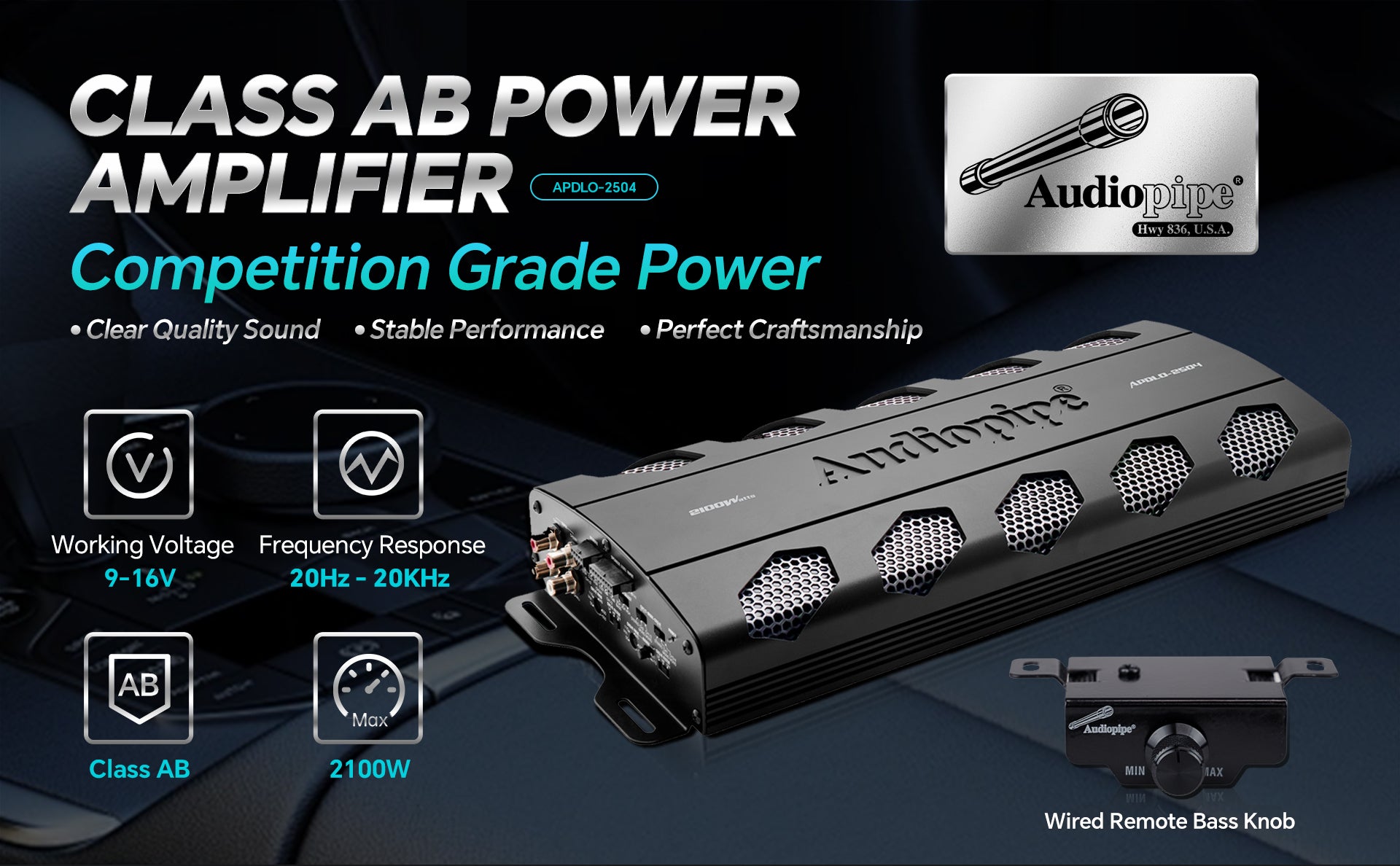 4 Channel Class A/B Mosfet Power Amplifier - APDLO 2504 High Power Car Audio Amp for Home Theater & Professional Sound Systems