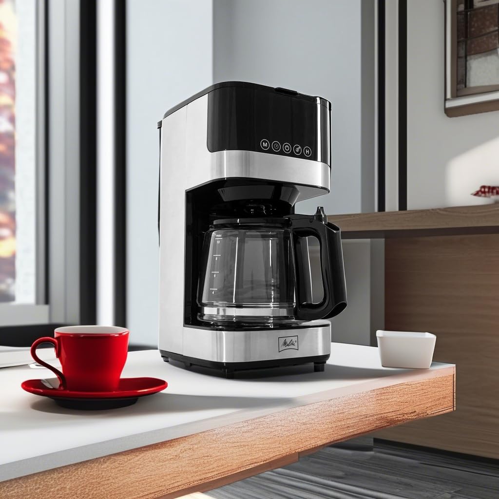 Melitta Aroma Tocco Programmable 10-Cup Glass Drip Coffee Maker with Touch Control Panel & Stainless Steel Accents - Perfect for Home, Office, and Entertaining Guests