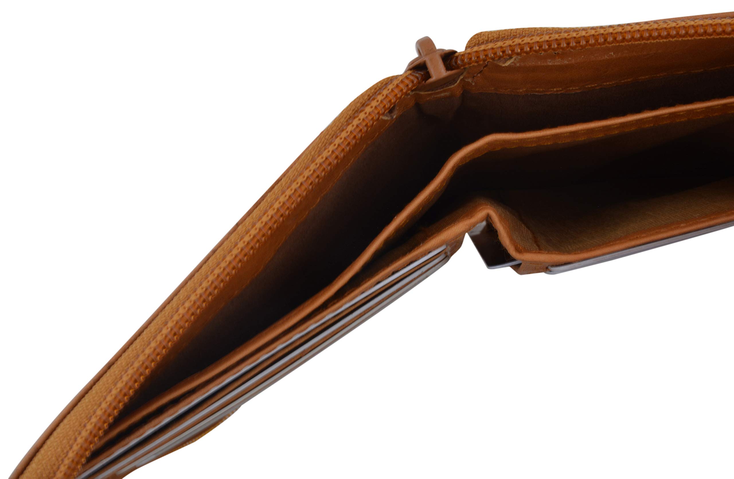 MARSHAL RFID Blocking Men's Leather Wallet with Zipper - Tan | Slim Bifold Credit Card Holder for Travel & Everyday Use