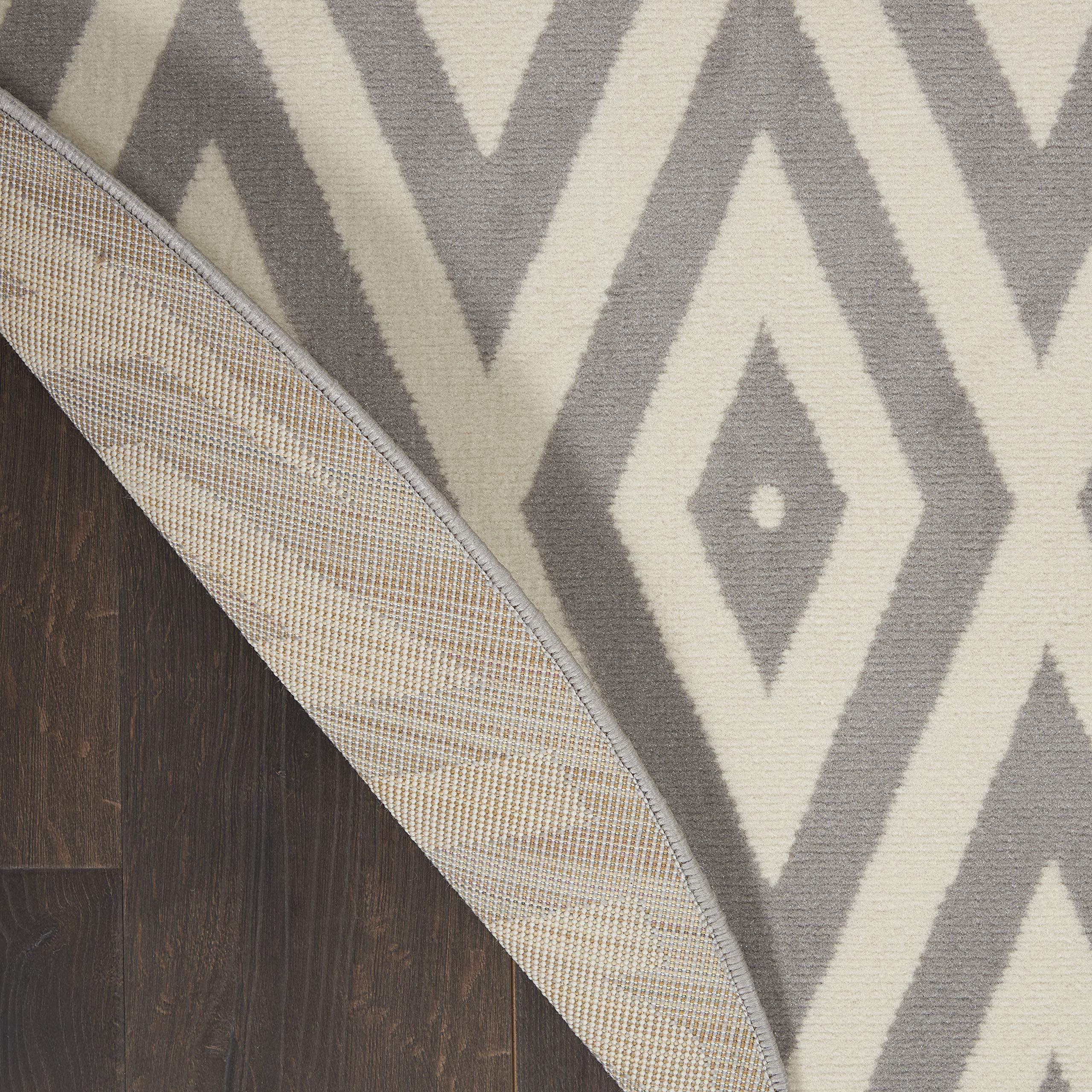 Nourison Grafix Geometric White Grey 8' Round Area Rug - Easy Clean, Non-Shedding, Stain Resistant - Perfect for Bedroom, Living Room, Dining Room & Kitchen Decor (8 Foot Round) - Cozy Home & Office Floor Covering for Modern Interior Design