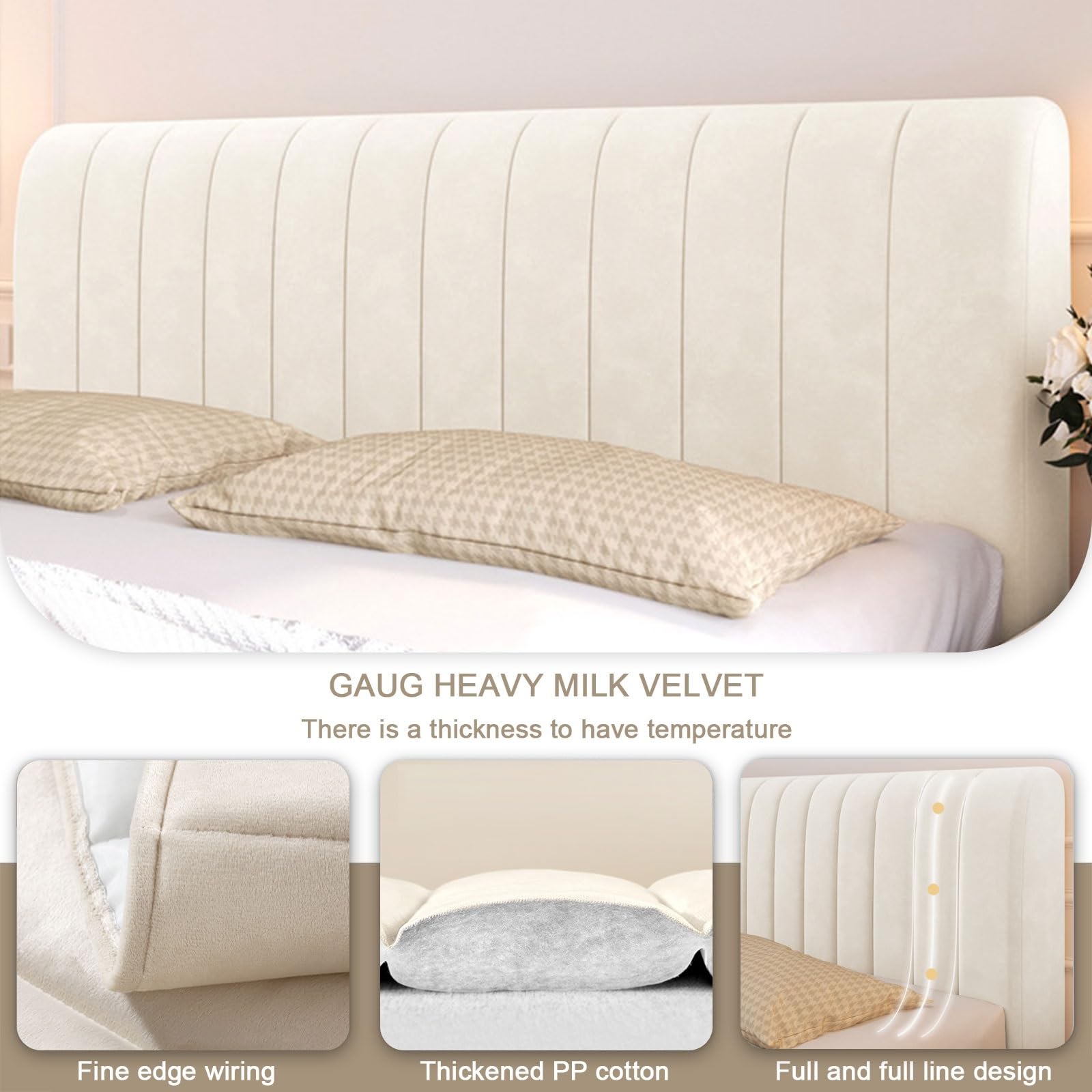 Full Queen Cal King Size Bed Headboard Cover - Thick Dustproof Slipcover with 360° Wrapping Protection, Premium PP Cotton Padding (Khaki) - Perfect for Bedroom Decor, Dust Protection & Headboard Refresh