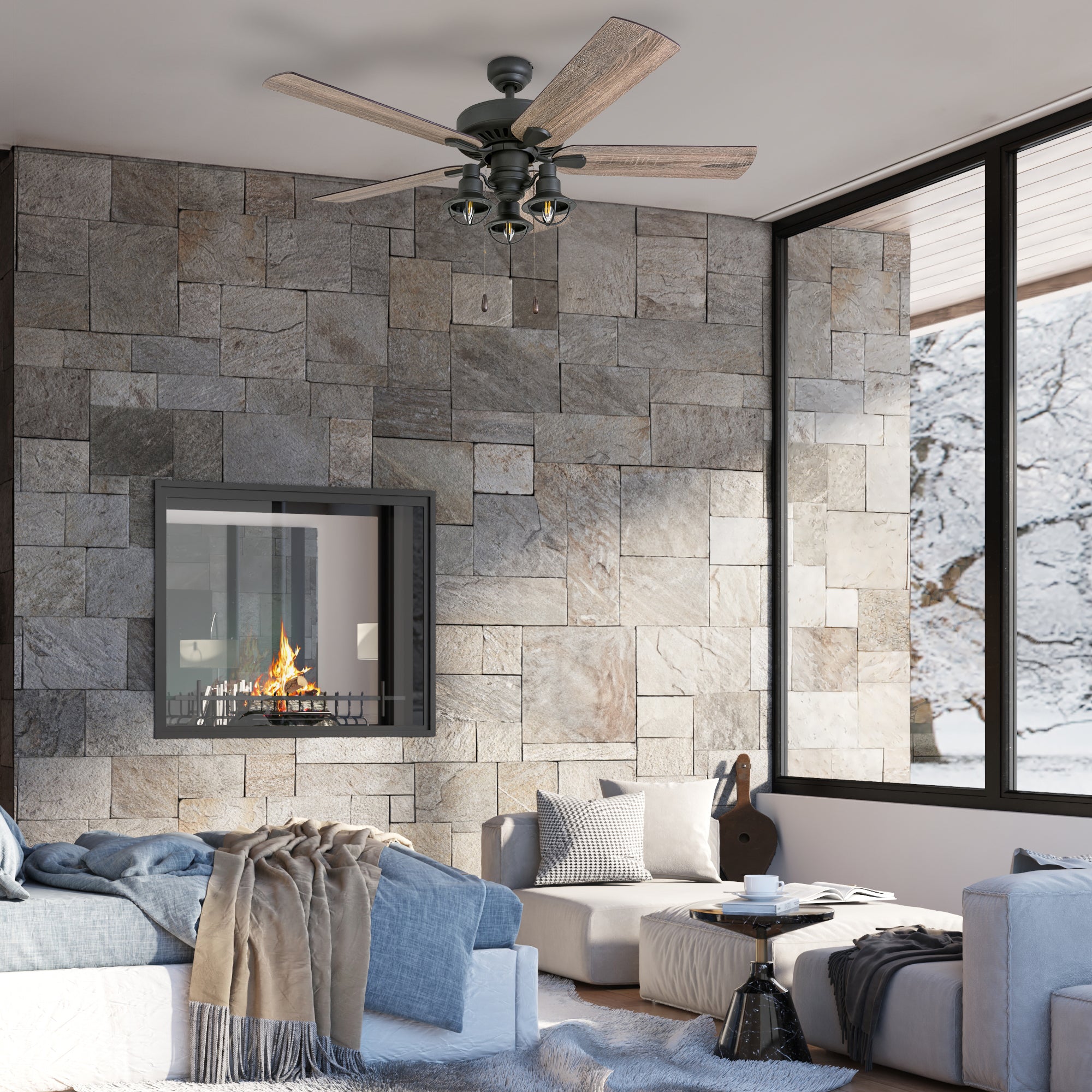 52 Inch Ennora Bronze Ceiling Fan with Pull Chain - Modern Indoor/Outdoor Cooling for Living Room, Bedroom, or Patio
