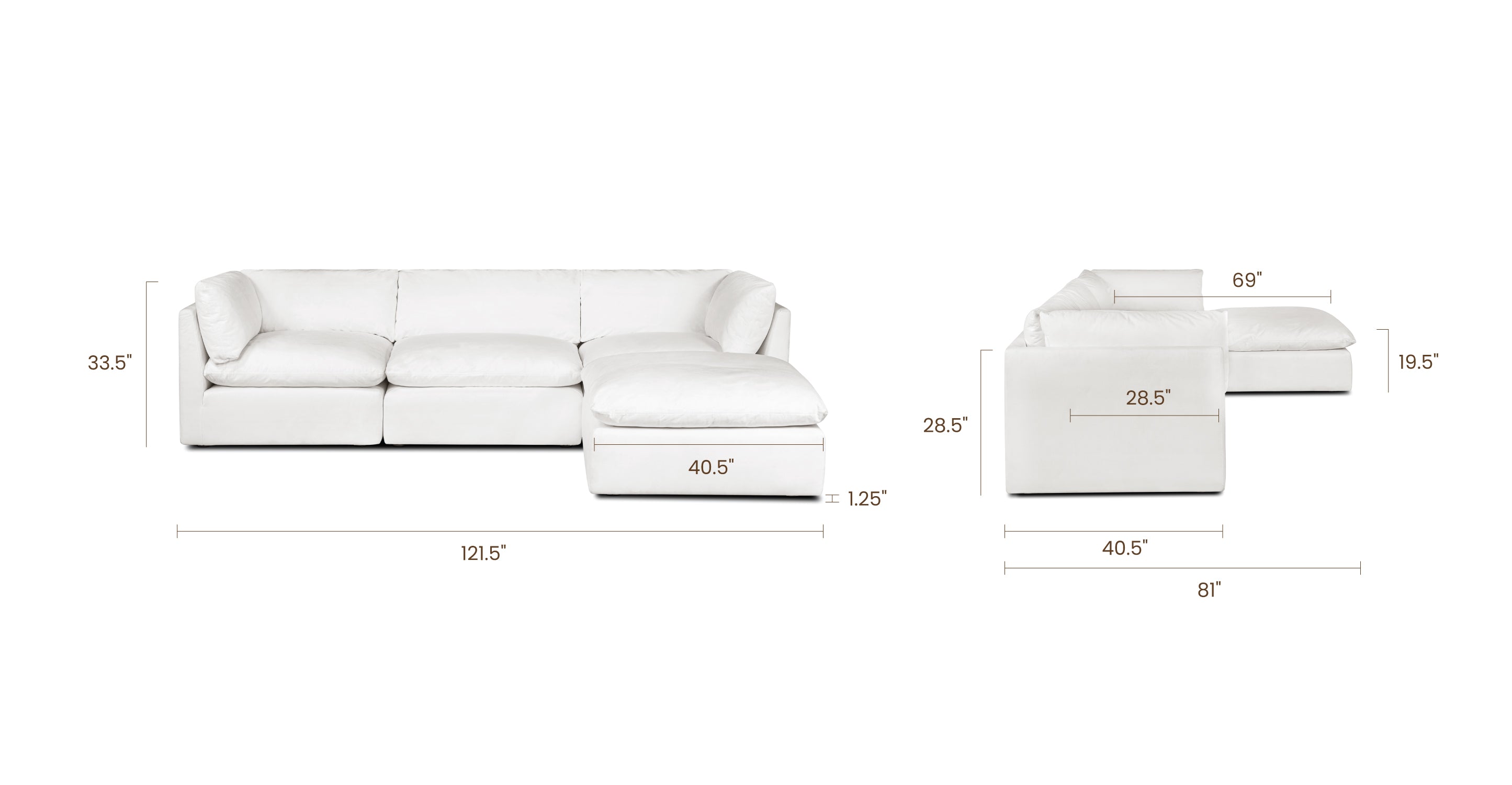 4-Seat Davos Modular Sectional Sofa - Modern L-Shaped Couch for Living Room, Family Room & Lounge - Soft Fabric Upholstery with Reversible Chaise