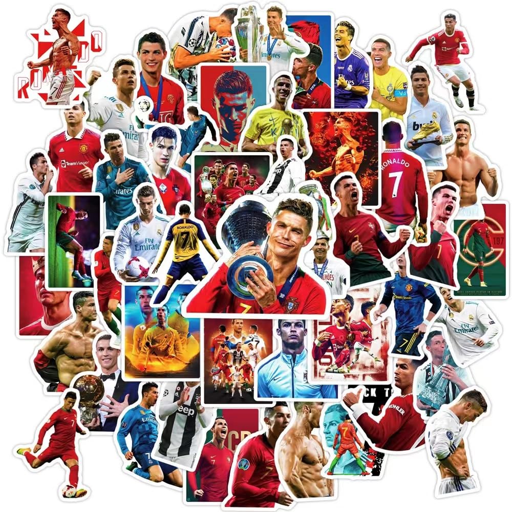 Cristiano Ronaldo Football Star Stickers - 50 Pcs Decals for Hydro Flasks, Laptops, Phone Cases & Water Bottles | Perfect for Sports Fans, School Supplies & Office Decor