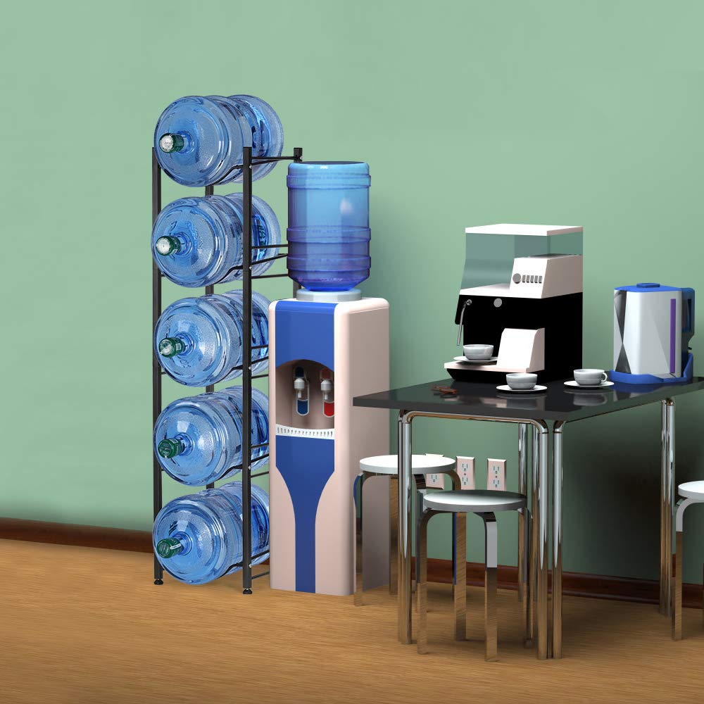 5-Tier Heavy Duty Water Bottle Rack for 5 Gallon Water Dispenser - Space Saving Water Cooler Jug Organizer (Black) - Perfect for Home, Office, or Pantry Storage
