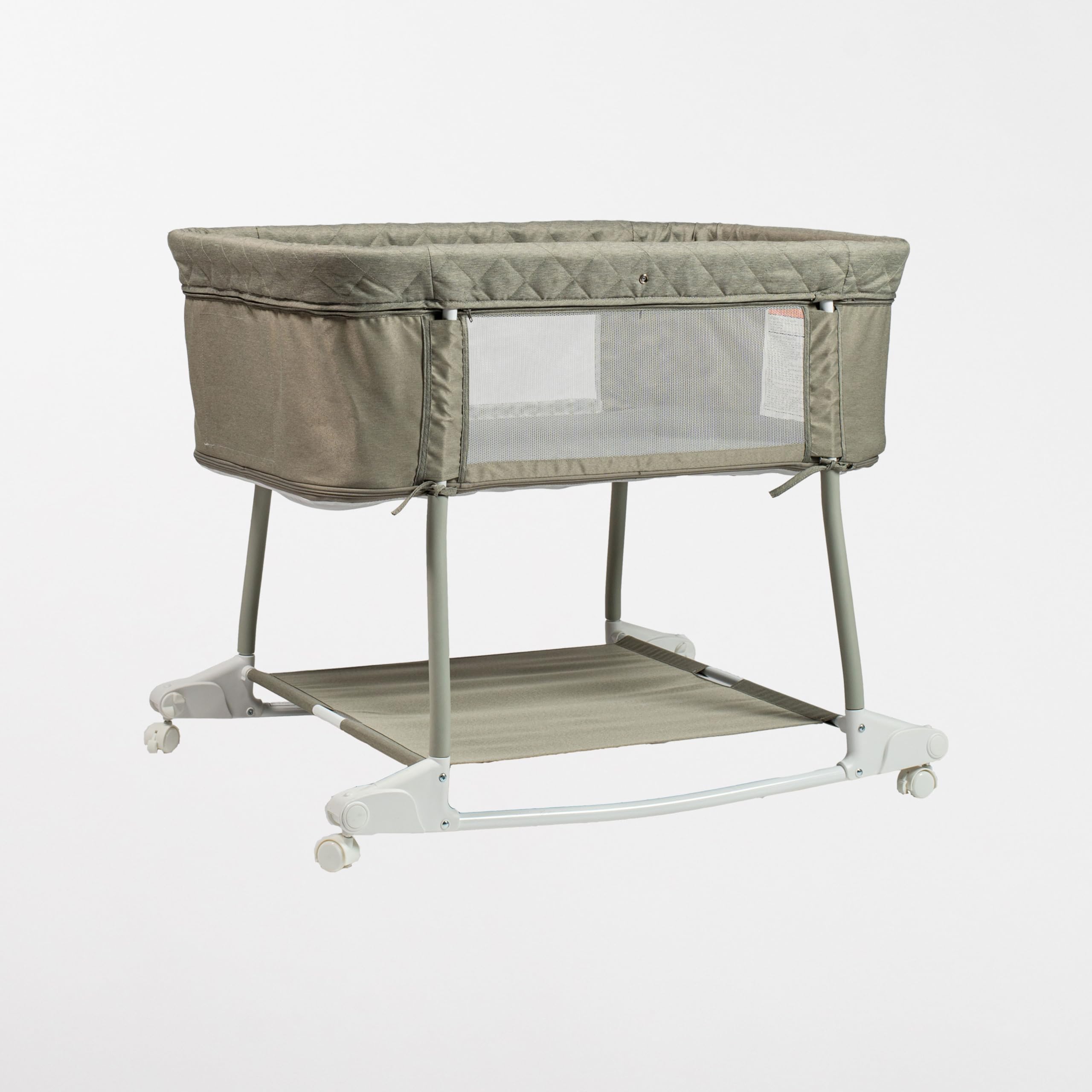 Portable 3-in-1 Baby Bassinet with Wheels - Breathable Mesh Bedside Sleeper, Rocking Crib & Playard with Mosquito Net, Night Light, Vibration & Music Box (Light Grey) - Perfect for Nursery, Bedroom & Travel