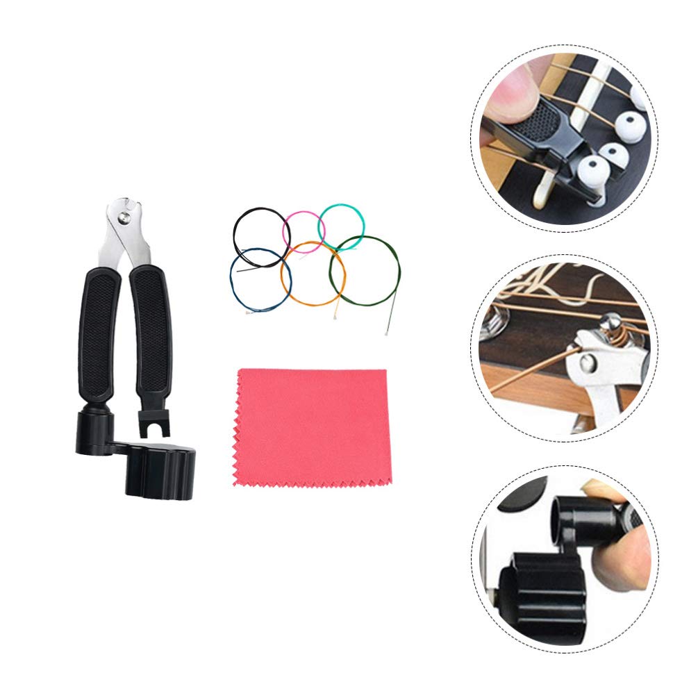 Milisten Guitar Maintenance Kit - 1 Set Includes Cleaning Cloth, Restringing Tools, Bridge Pin Puller & Plastic Needles (15pcs) - Perfect for Guitar Care, String Replacement & Instrument Maintenance