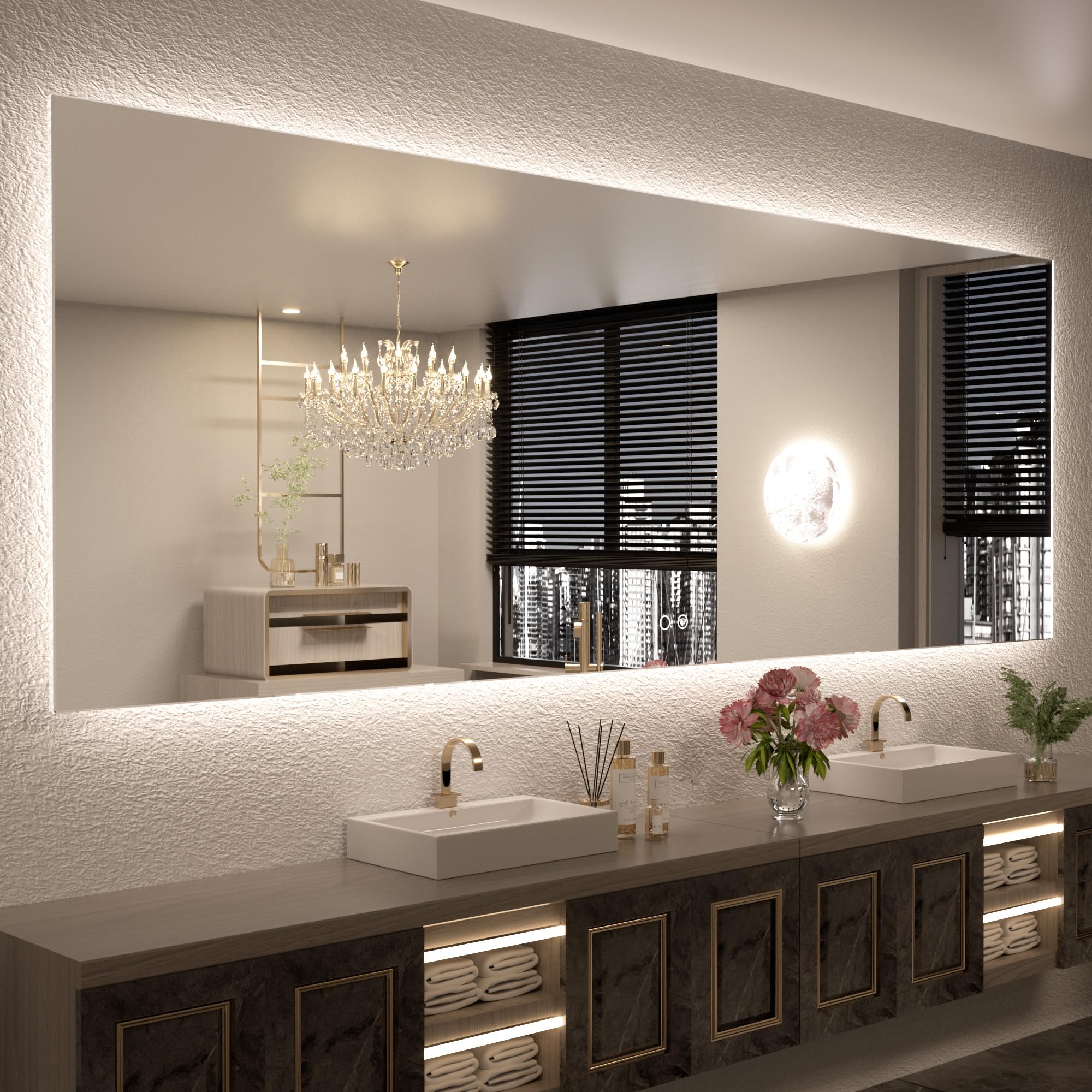 Keonjinn 84 x 32 Inch LED Bathroom Mirror with Dimmable Backlight - 3 Color Temperatures, Shatterproof Tempered Glass, Anti-Fog & UL Certified - Perfect for Vanity, Makeup, Shaving & Spa Style Bathrooms