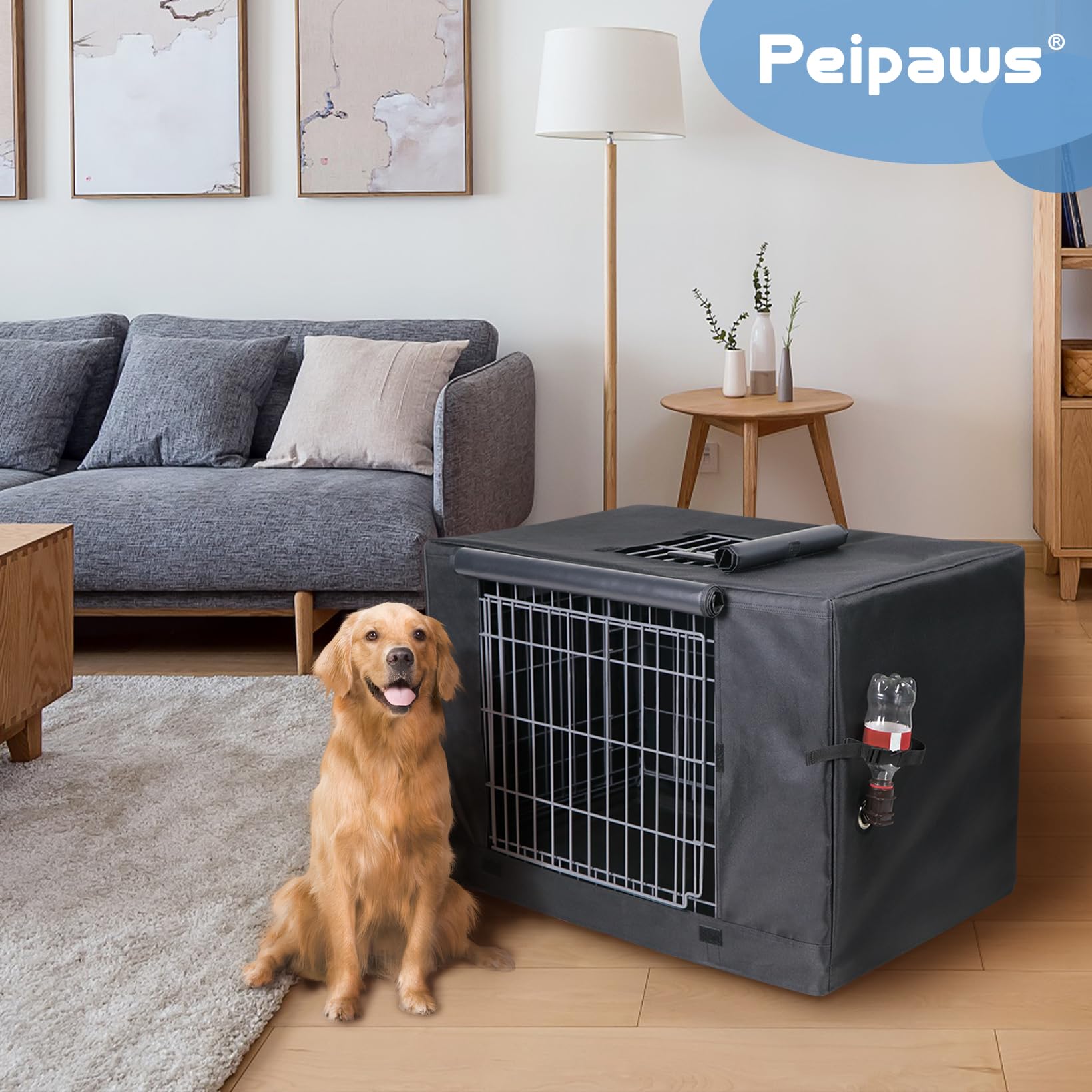 30 Inch Waterproof Dog Crate Cover - Durable 600D Oxford Fabric Pet Kennel Cover with Built-in Water Bottle Nozzle, Black | Perfect for Indoor/Outdoor Use, Travel & Crate Training