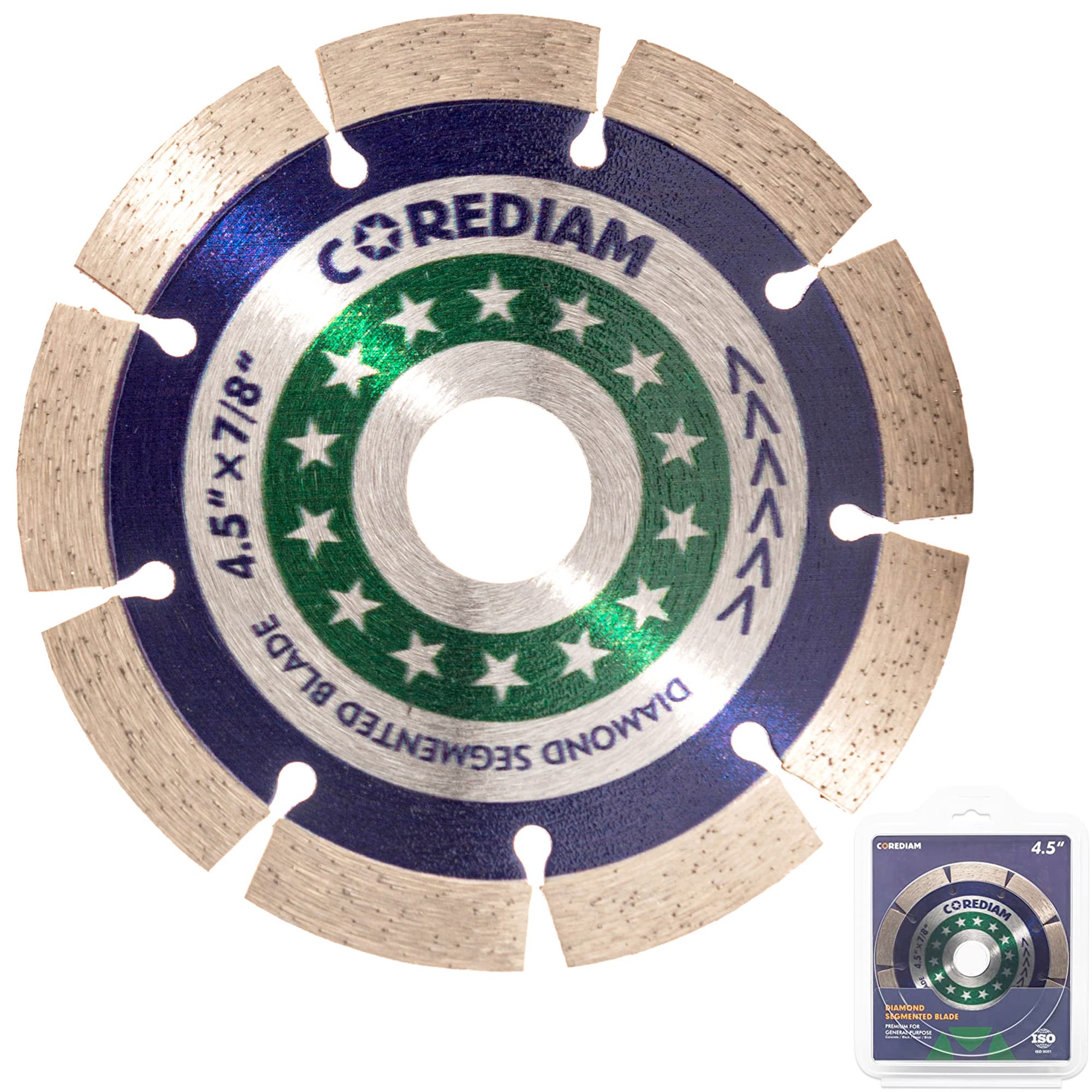 4.5 Inch Diamond Blade for Angle Grinder - Segmented General Purpose Wet/Dry Cutting Tool for Concrete, Brick, Masonry, Stone, Block & Pavers (7/8