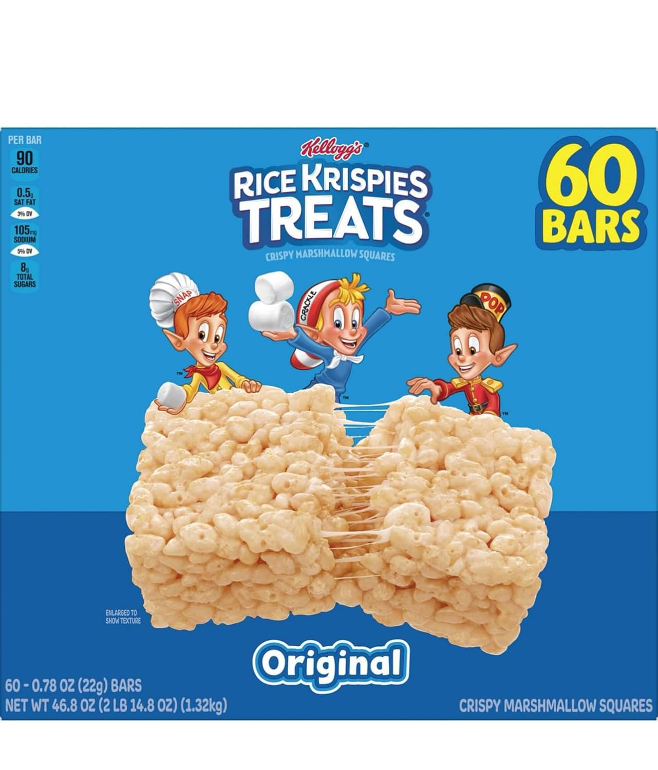 Original Rice Krispie's Treats Marshmallow Bars - 60 Count Mini Squares | Sweet Crispy Marshmallow Cereal Snacks for Kids | Individually Wrapped Grab & Go Snacks | Perfect for School Lunches, After-School Treats & Road Trips