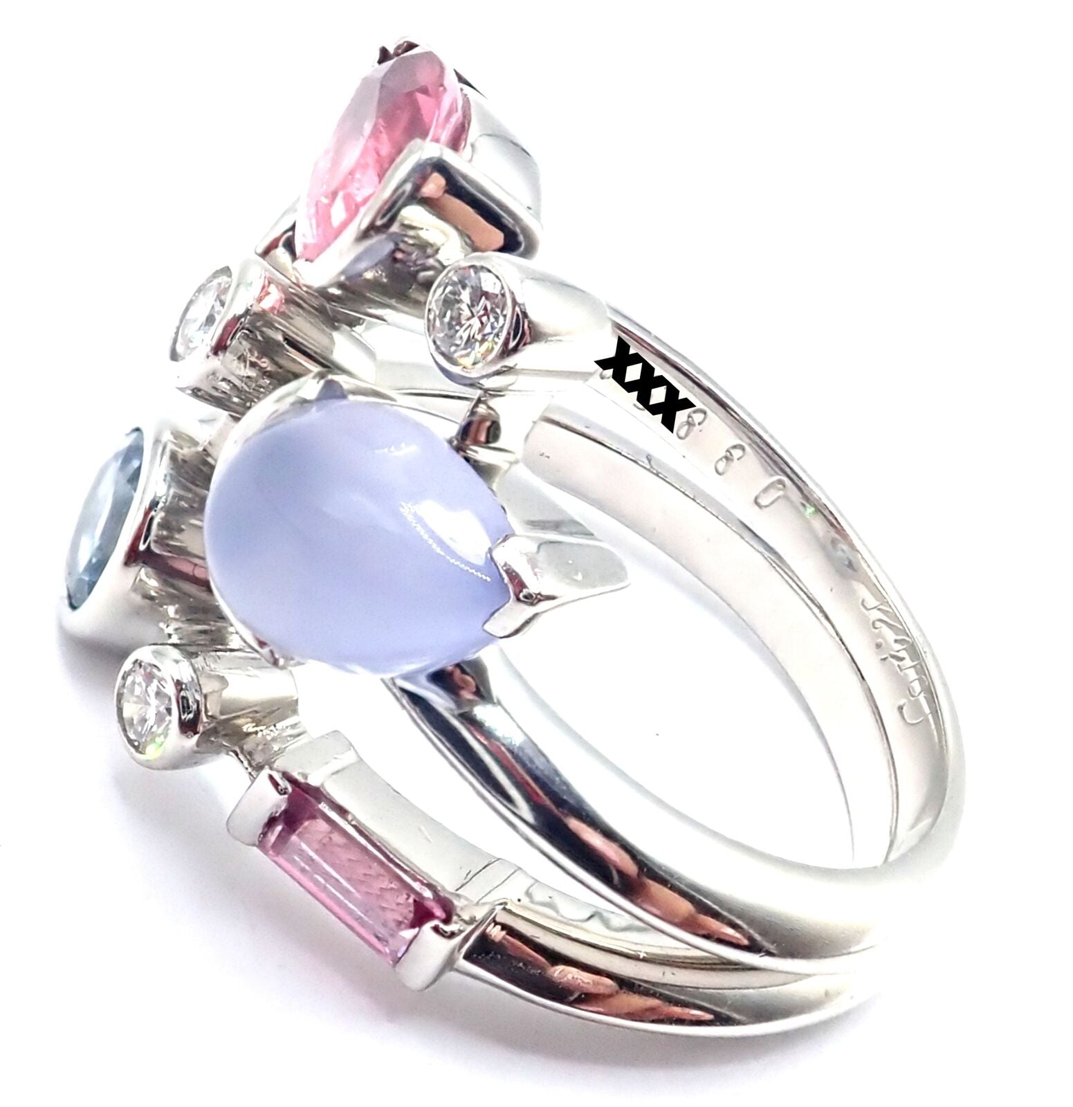 Authentic Cartier Meli Melo Platinum Ring with Chalcedony, Tourmaline, Garnet & Diamonds | Luxury Jewelry for Weddings, Anniversaries & Special Occasions