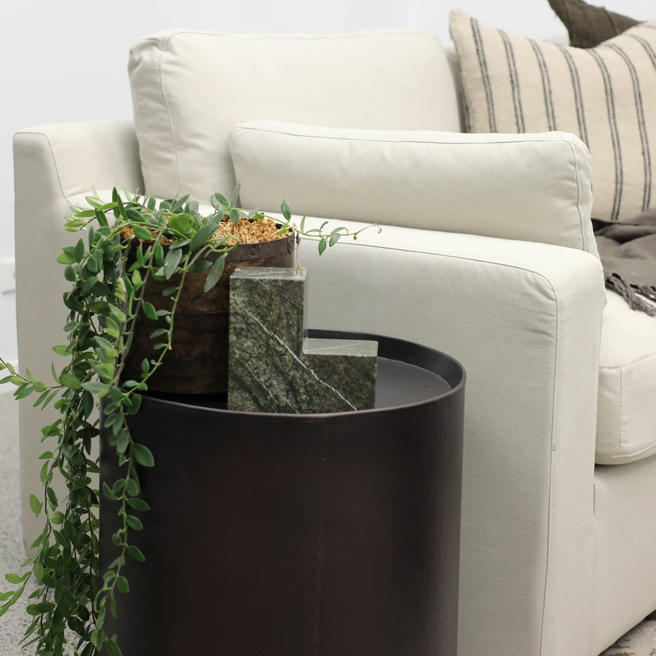 Eden Drum Side Table - Oiled Bronze Finish - Stylish Accent Table for Living Room, Bedroom, or Office Decor