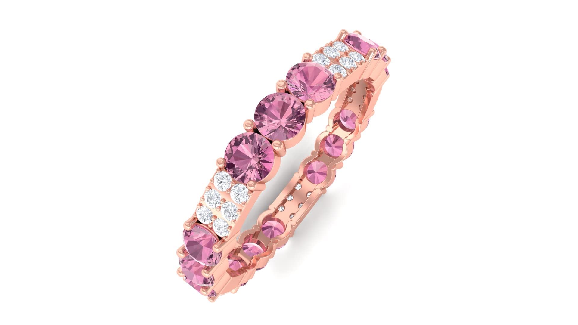 14K Solid Gold Pink Tourmaline & Diamond Full Eternity Ring for Women - Elegant Stackable Wedding Band, Anniversary Gift, Valentine's Day Jewelry