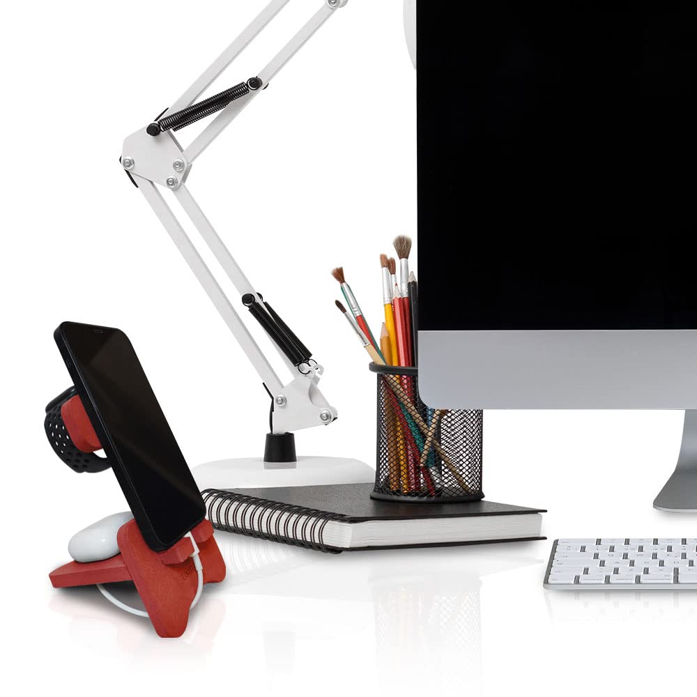 Premium MDF Wooden Phone Stand for Desk - Orange Cell Phone Holder Compatible with iPhone, Apple Watch & AirPods - Stylish Office & Home Desktop Accessory for Men & Women - Perfect for Work, Study & Charging Organization