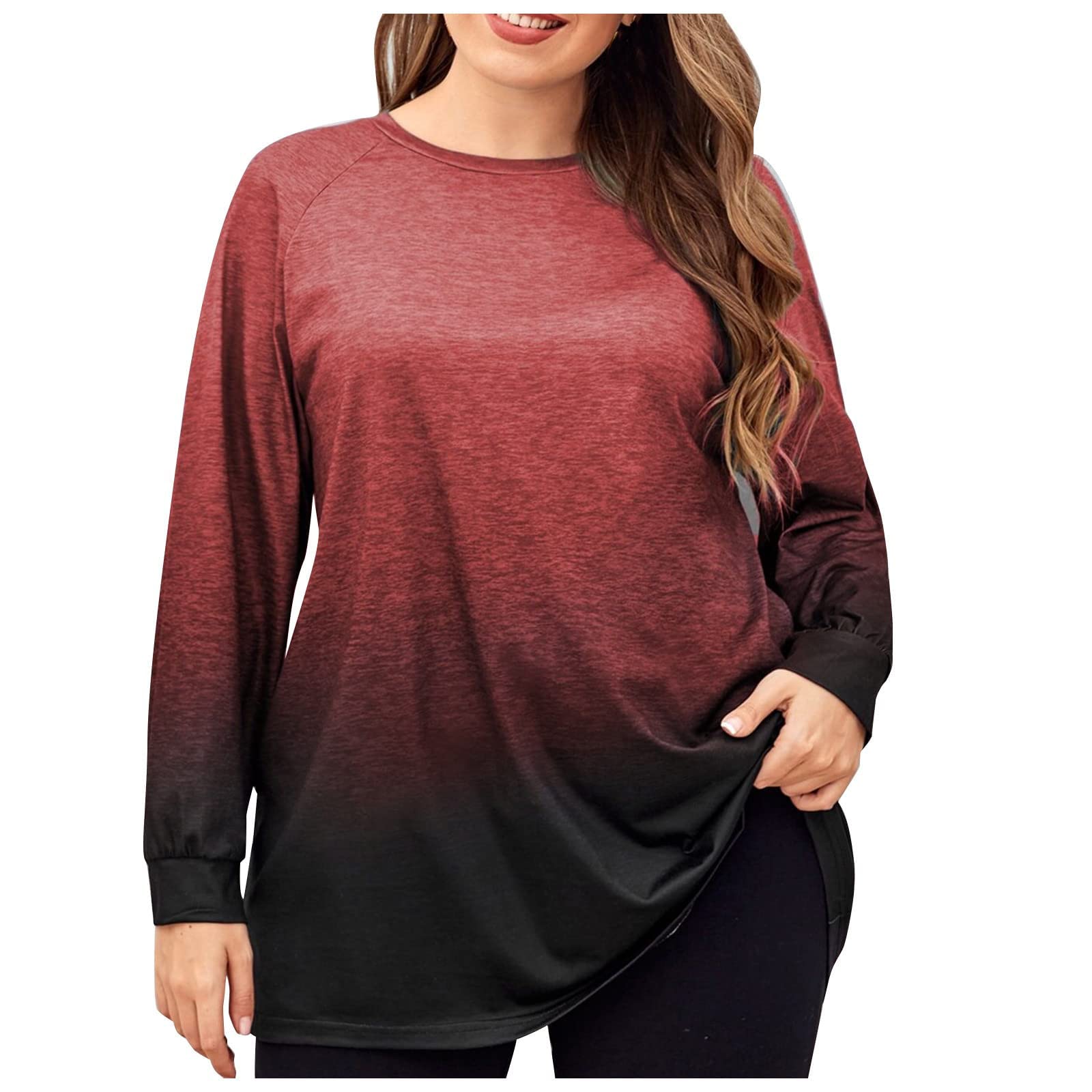 Women's Long Sleeve O-Neck Gradient Pullover T-Shirt - Fall Fashion Casual Going Out Top | Perfect for Autumn Outings, Date Nights & Weekend Wear