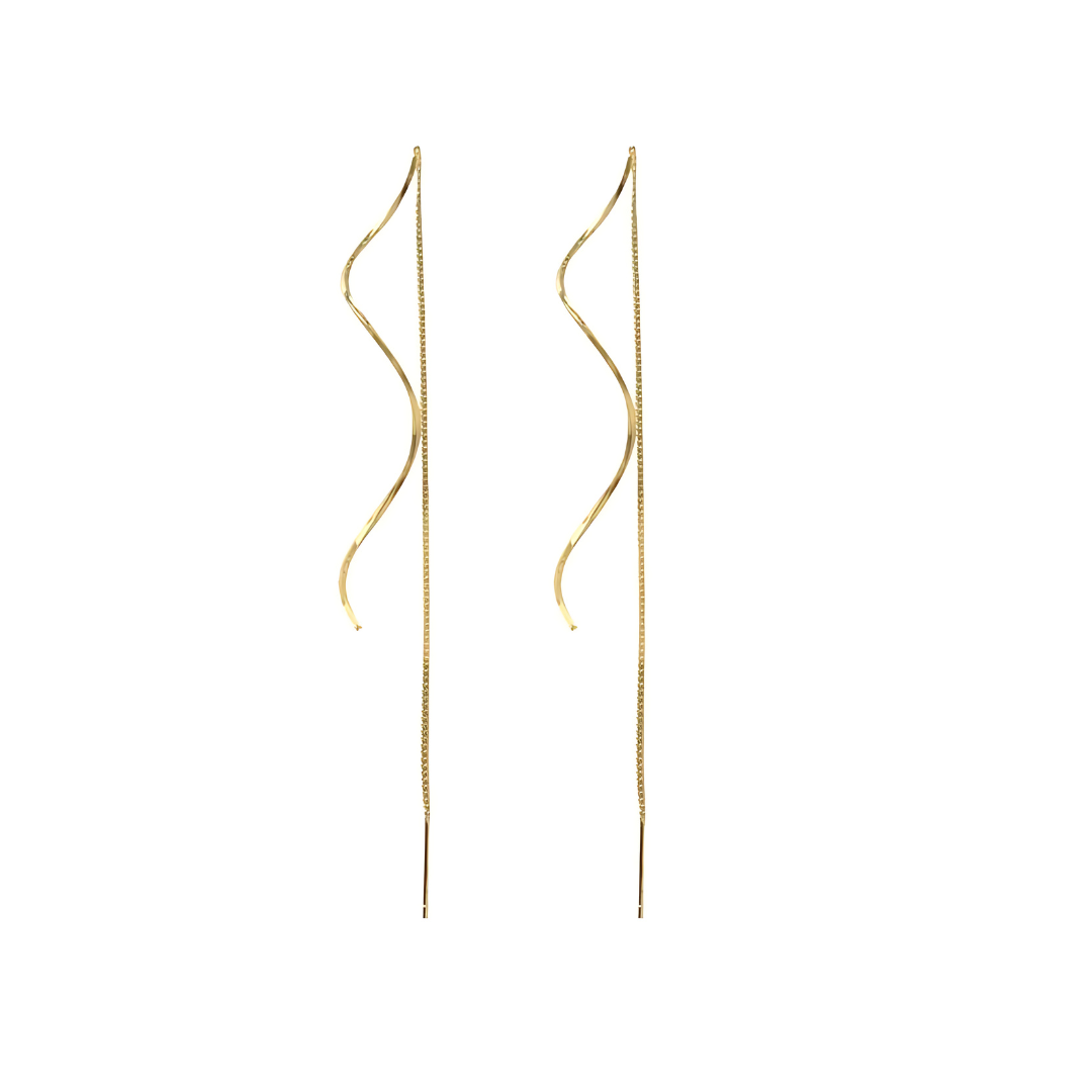 Gold Spiral Long Chain Threader Earrings for Women - Dainty Boho Chic Jewelry Gift for Party, Date Night & Everyday Wear | HE15915