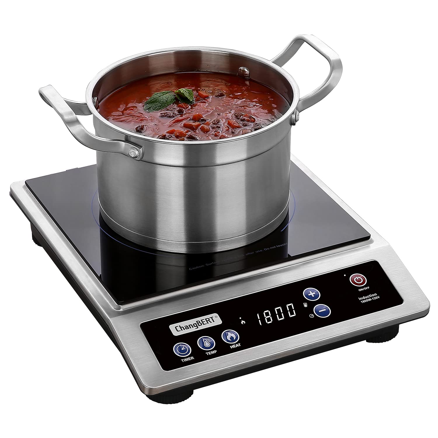 Commercial Grade Induction Cooktop - 1800W Portable Hot Plate with 8” Heating Coil, NSF Certified 18/10 Stainless Steel Countertop Burner & 10-Hour Timer - Perfect for Home Kitchen, Restaurant, Camping & Outdoor Cooking