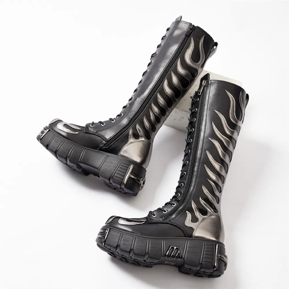 Trendy Punk Lace-Up Round Toe Knee High Boots for Women - Thick Platform Sole Motorcycle & Party Shoes (Botas Mujer 2025) - Perfect for Night Out, Concerts and Edgy Street Style