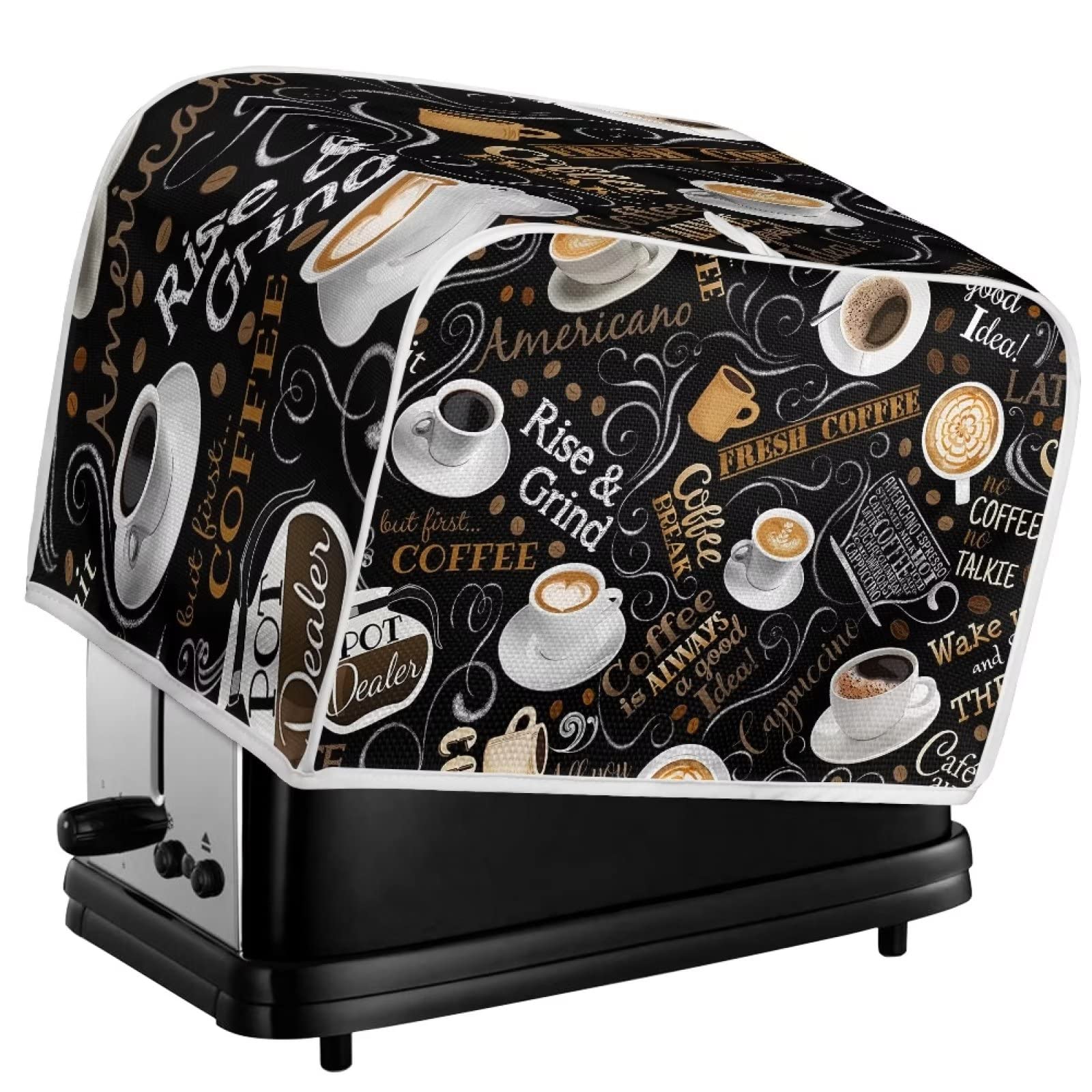 Jeiento Coffee Theme 2-Slice Long Slot Toaster Cover - Dust & Fingerprint Protection for Bread Appliances | Small Kitchen Organizer Bag for Countertop Storage & Decor