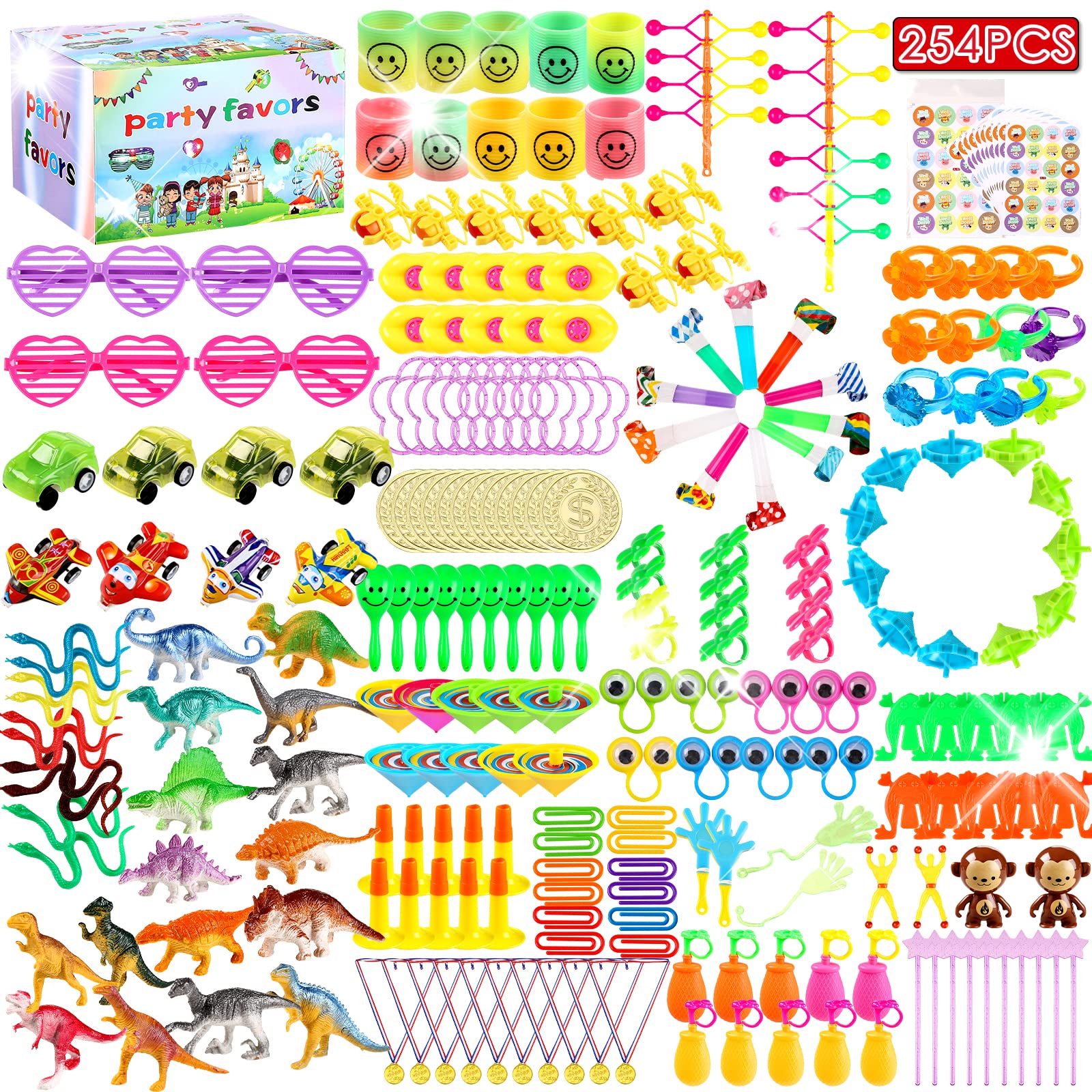 254 Pcs Kids Party Favors Bulk - Carnival Prizes, Birthday Gift Toys, Stocking Stuffers for Boys & Girls Ages 4-12 | Classroom Rewards, Pinata Fillers, Treasure Box Toys for Birthdays, School Events & Holiday Celebrations