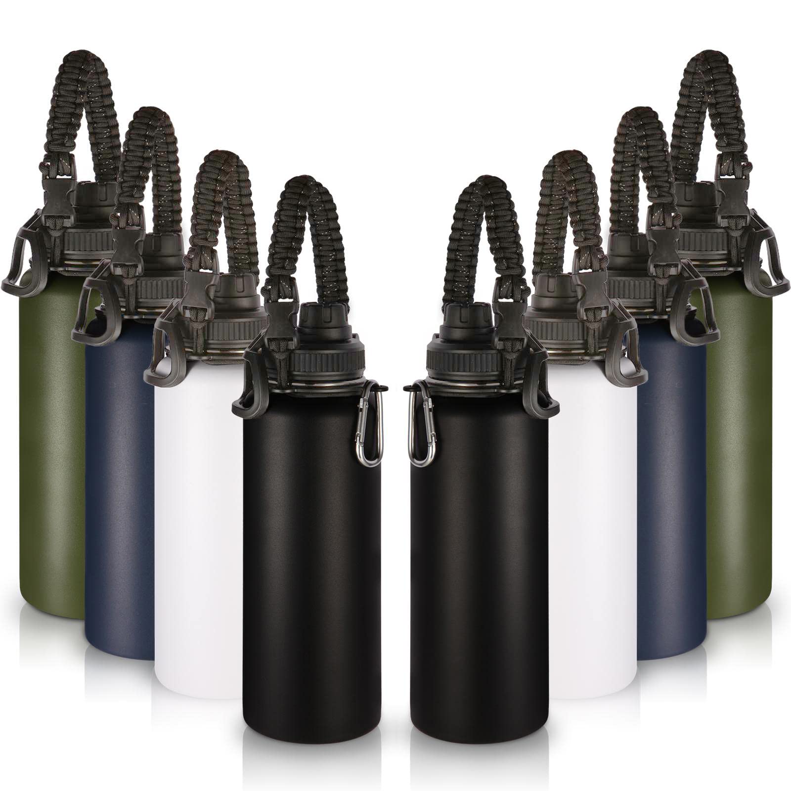 Volhoply 8 Pack Insulated Stainless Steel Water Bottles - 40 oz Double Walled Vacuum Travel Mug with Paracord Handle & Spout Lid, Wide Mouth Reusable Large Water Jugs (Mix Colors) - Perfect for Camping, Hiking, Gym & Outdoor Activities