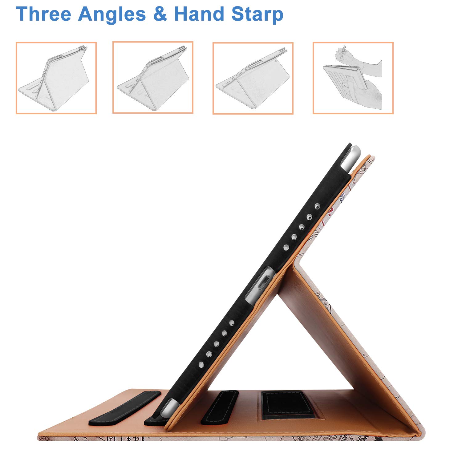 Premium iPad 6th Gen & iPad Air 2 Case (9.7 inch 2017/2018) with Pencil Holder - A1822 A1823 A1474 A1475 - Hand Strap, Auto Sleep/Wake & Multi-Angle Stand - Perfect for Travel, Work & School Use