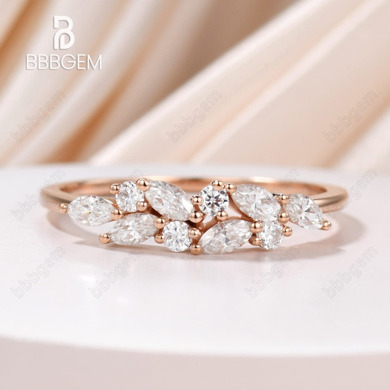 Exquisite Marquise & Round Moissanite Wedding Band for Women - 14K Rose Gold Cluster Bridal Ring - Perfect Anniversary, Engagement & Valentine's Day Gift - Ideal for Proposals, Vow Renewals & Special Occasions