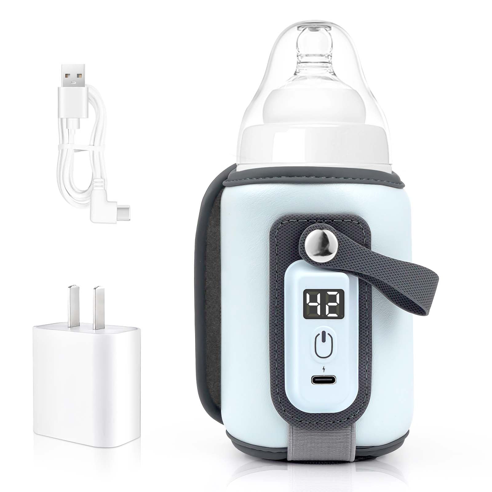 Portable Baby Bottle Warmer - USB-Powered Milk Warmer for All Bottle Types with Fast Heating, Precise Temperature Control & LED Display - Ideal for Home, Travel, and On-the-Go Feeding (Newborns & Infants)