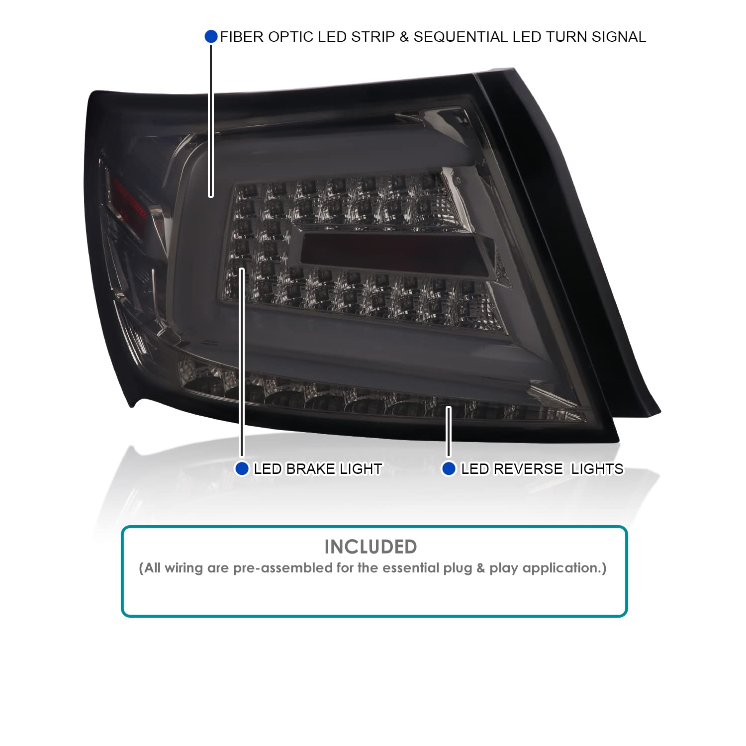 Spec-D Tuning Smoke Sequential LED Tail Lights with White LED Bar for 2008-2011 Subaru Impreza & WRX - Left & Right Pair Assembly - Upgrade Your Car's Rear Style for Night Driving & Enhanced Visibility