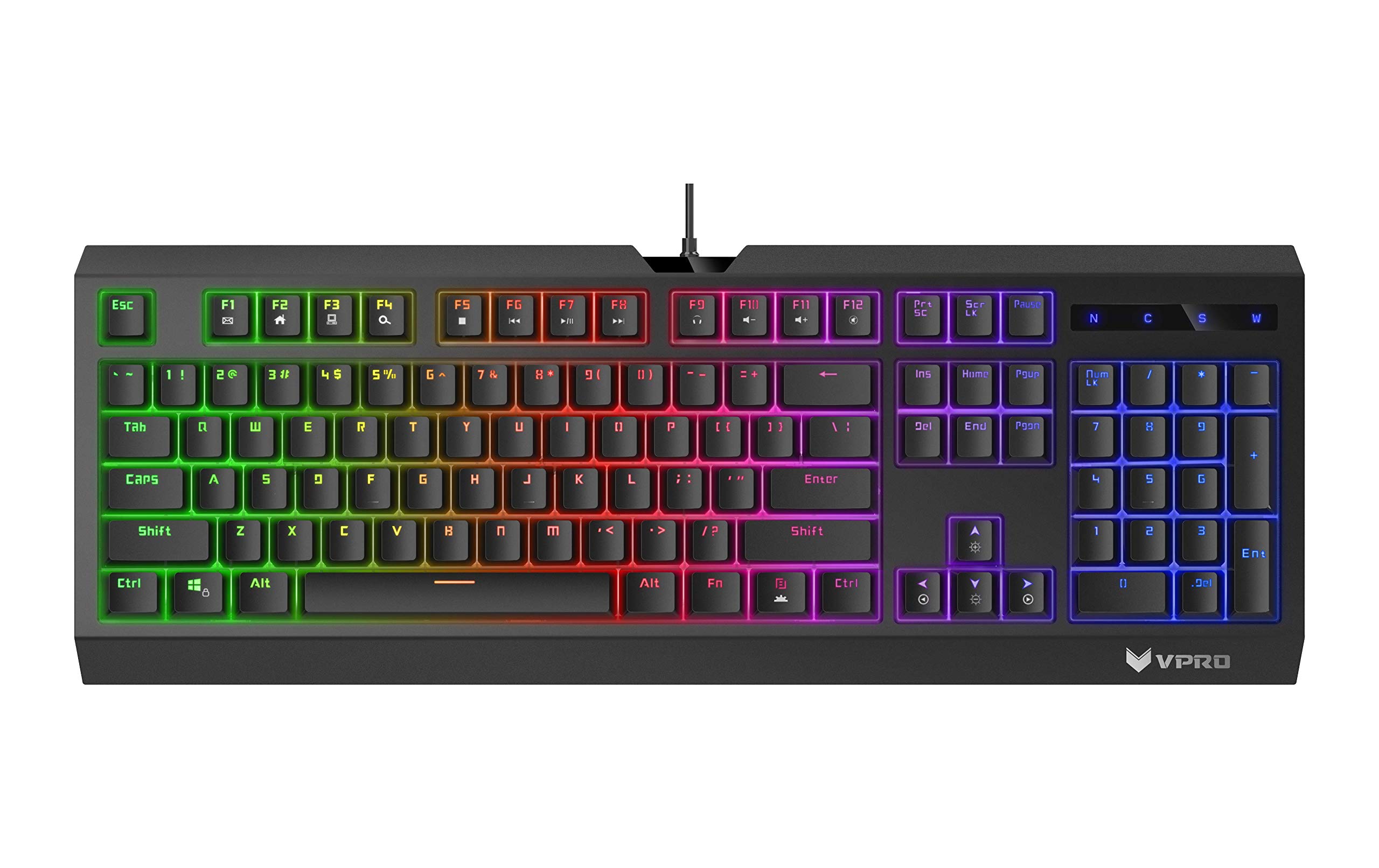 Rapoo V52S Gaming Keyboard - Wired USB Backlit Membrane Keyboard with Ergonomic Design for PC, Mac, Laptop - Black (QWERTY Layout) - Perfect for Gaming, Office Work & Typing