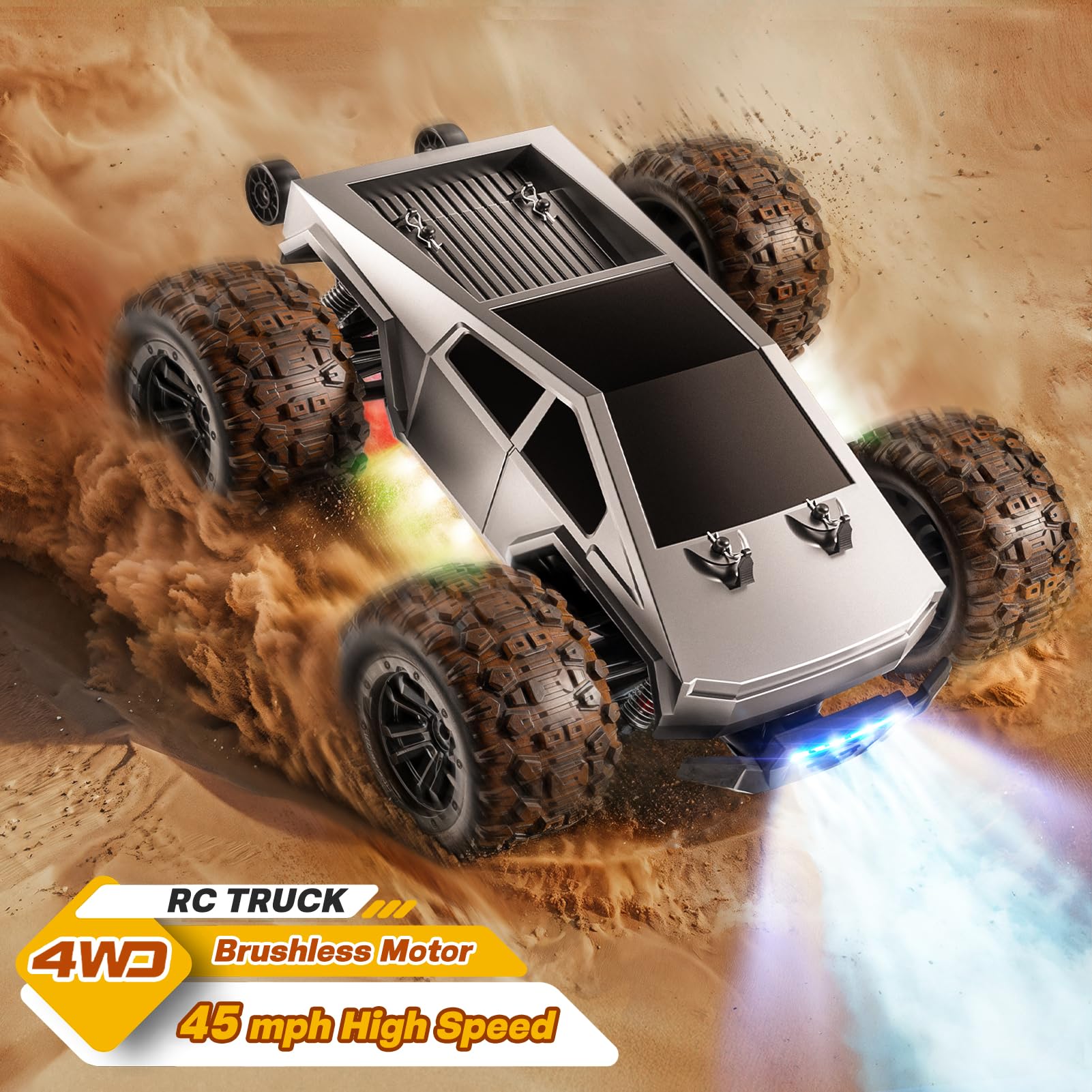 1:16 Scale Brushless RC Cybertruck for Adults & Kids - 45MPH High Speed 4WD Remote Control Car, 2.4GHz Off-Road Electric Toy Truck - Perfect for Racing, Backyard Driving & Outdoor Adventure Gifts for Ages 8+