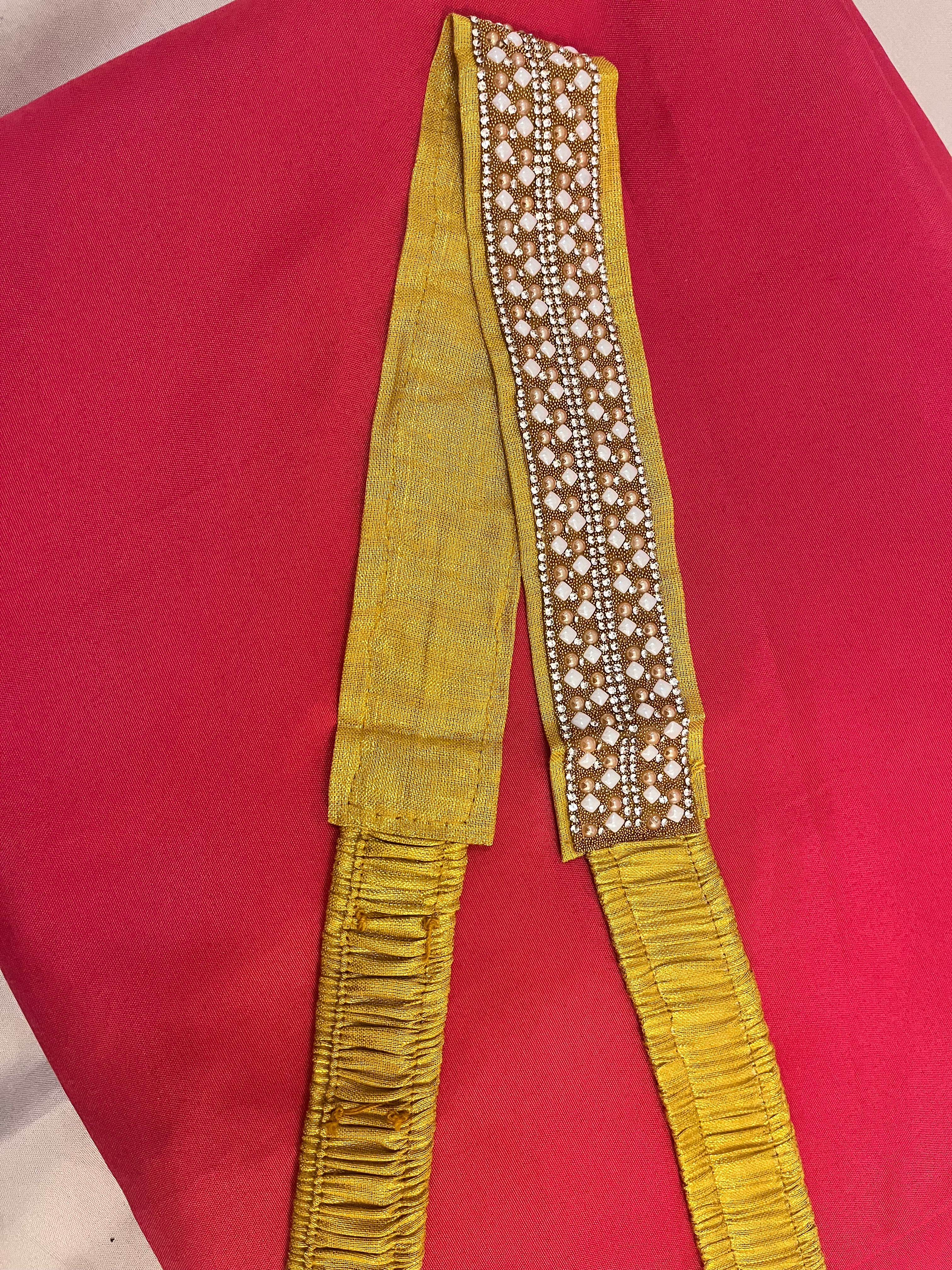 Elegant Gold Saree Belt with Sparkling Stones & White Beads - Perfect for Indian Weddings, Festivals & Special Occasions