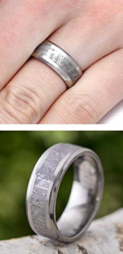 Unisex Titanium & Gibeon Meteorite 8mm Comfort-Fit Flat Band Ring - Durable Wedding Bands, Anniversary Gifts for Him & Her - Perfect for Everyday Wear & Special Occasions