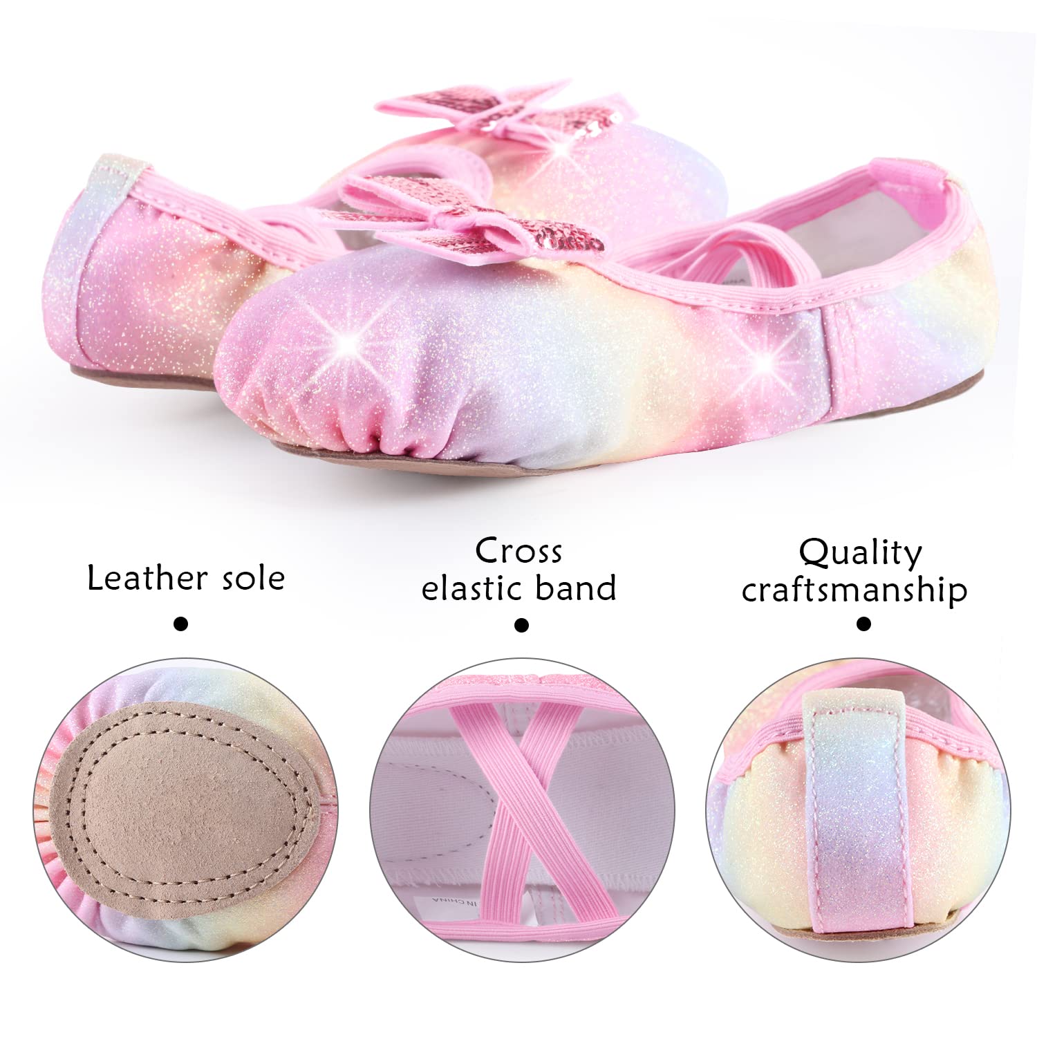 **WYHDY Girls Ballet Shoes - Split-Sole Glitter Dance Flats for Toddlers & Kids | Perfect for Ballet Class, Recitals & Dance Performances**