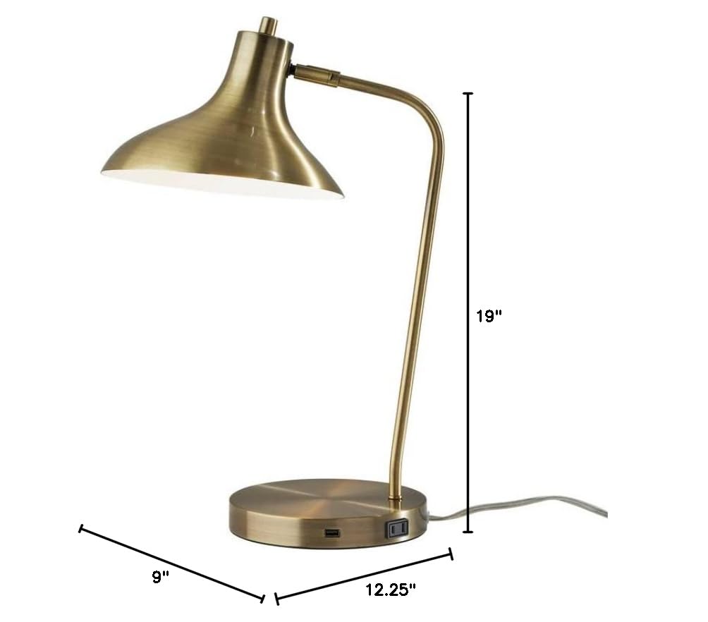 Adesso SIMPLEE SL4919-21 Cleo Adjustable Brass Desk Lamp - Modern Office Lighting for Home, Study & Workspace - Perfect for Reading, Writing & Computer Work