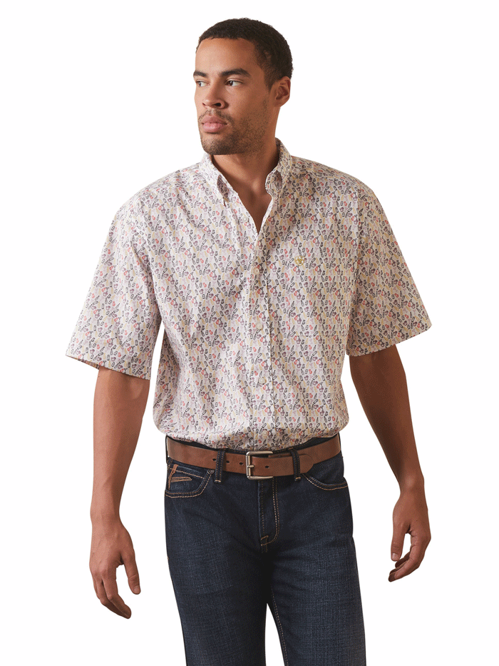 Ariat Men's Danon Classic Fit Short Sleeve Shirt - White | Comfortable Casual Western Shirt for Ranch Work, Outdoor Activities & Everyday Wear