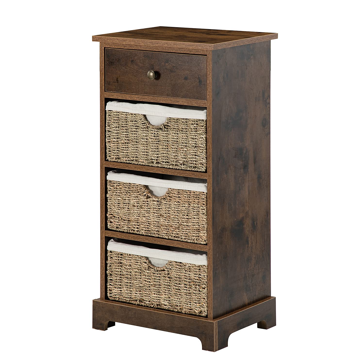 4-Drawer Farmhouse Accent Chest with 3 Removable Woven Baskets - Rustic Storage Cabinet, Tall End Table & Nightstand for Living Room, Bedroom, Entryway - Perfect for Home Organization & Farmhouse Decor (Brown)