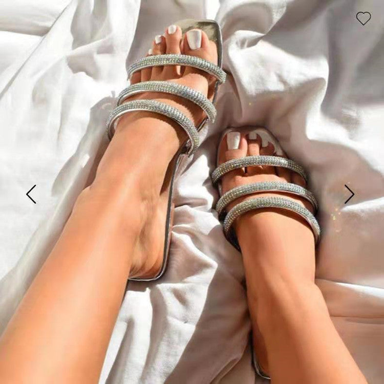 Sparkling Rhinestone Flat Sandals for Women - Comfortable Summer Beach Wedding Slides | Perfect for Bridal Party, Vacation & Casual Outfits