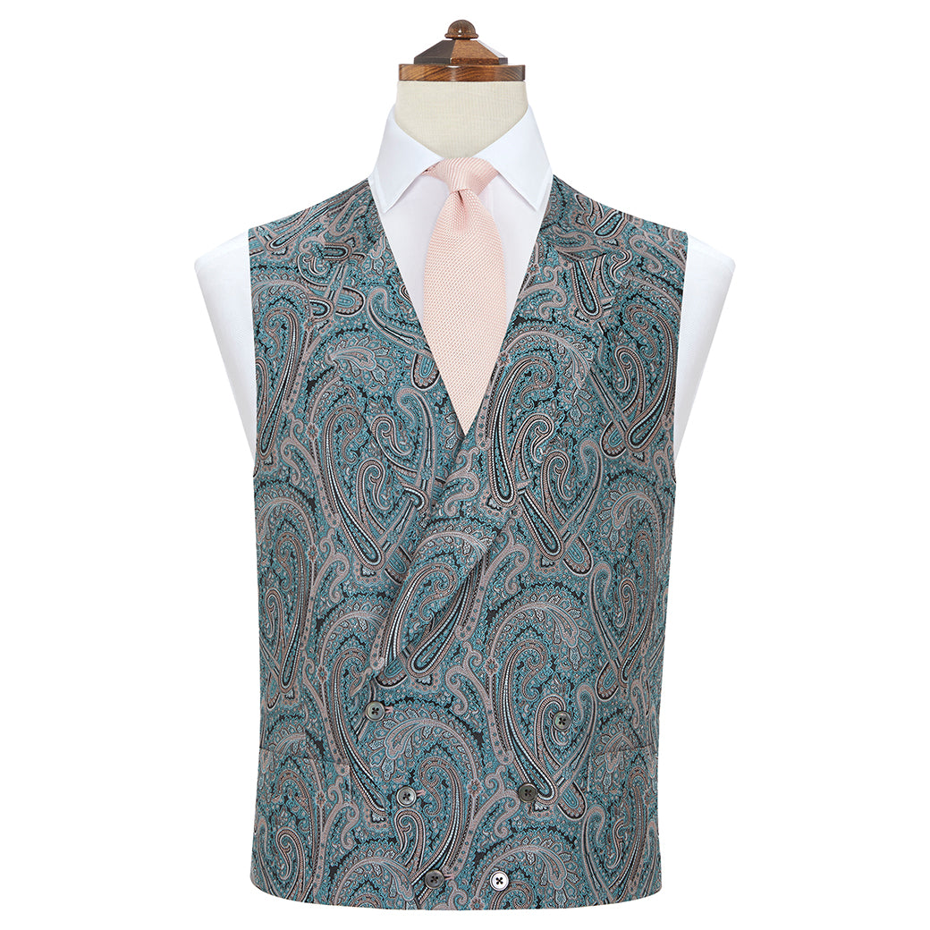Hamish Teal Paisley Silk Waistcoat for Men - Elegant Formal Vest for Weddings, Parties & Special Occasions