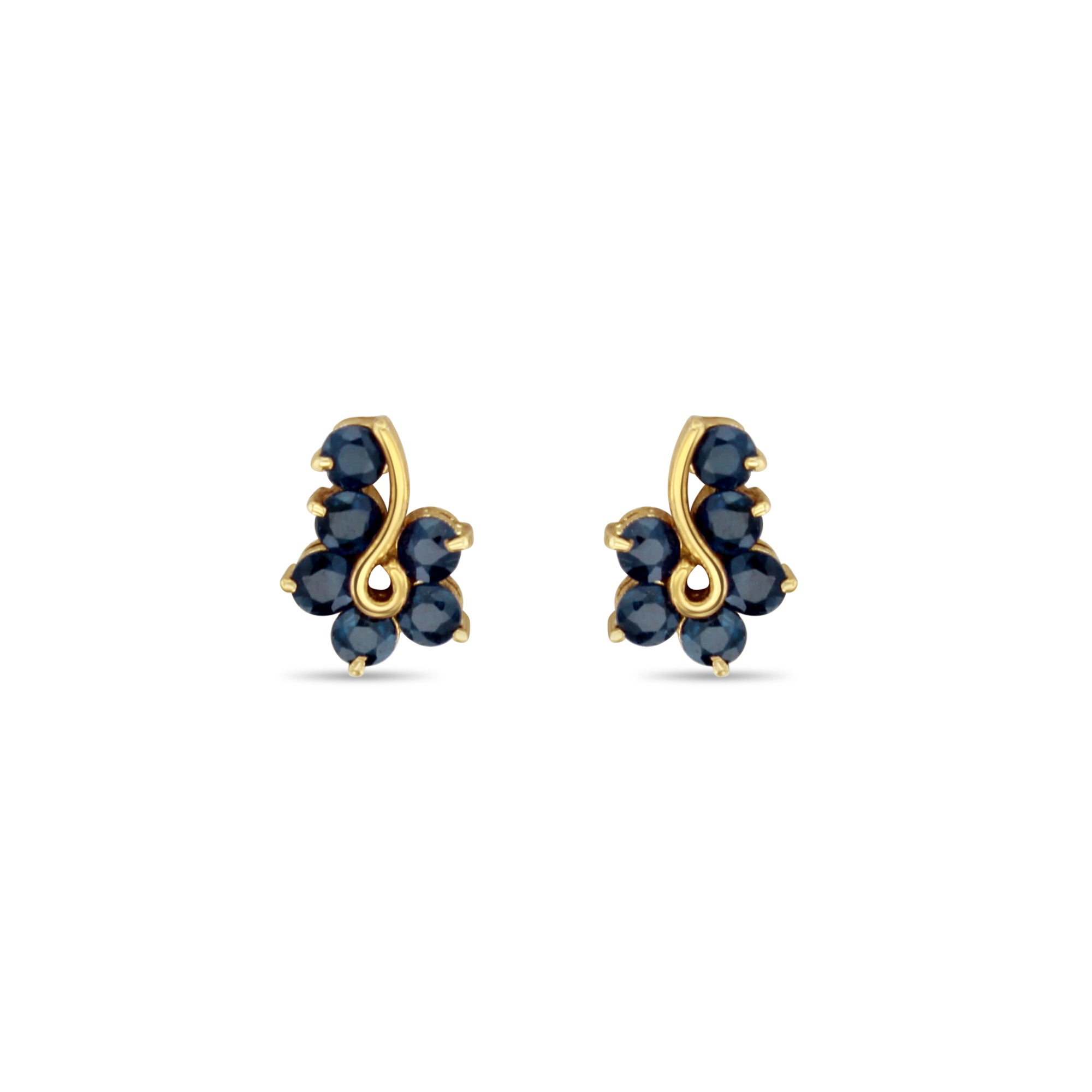 14K Yellow Gold Sapphire Cluster Stud Earrings for Women - Elegant Blue Gemstone Jewelry Gift for Birthday, Anniversary & Special Occasions