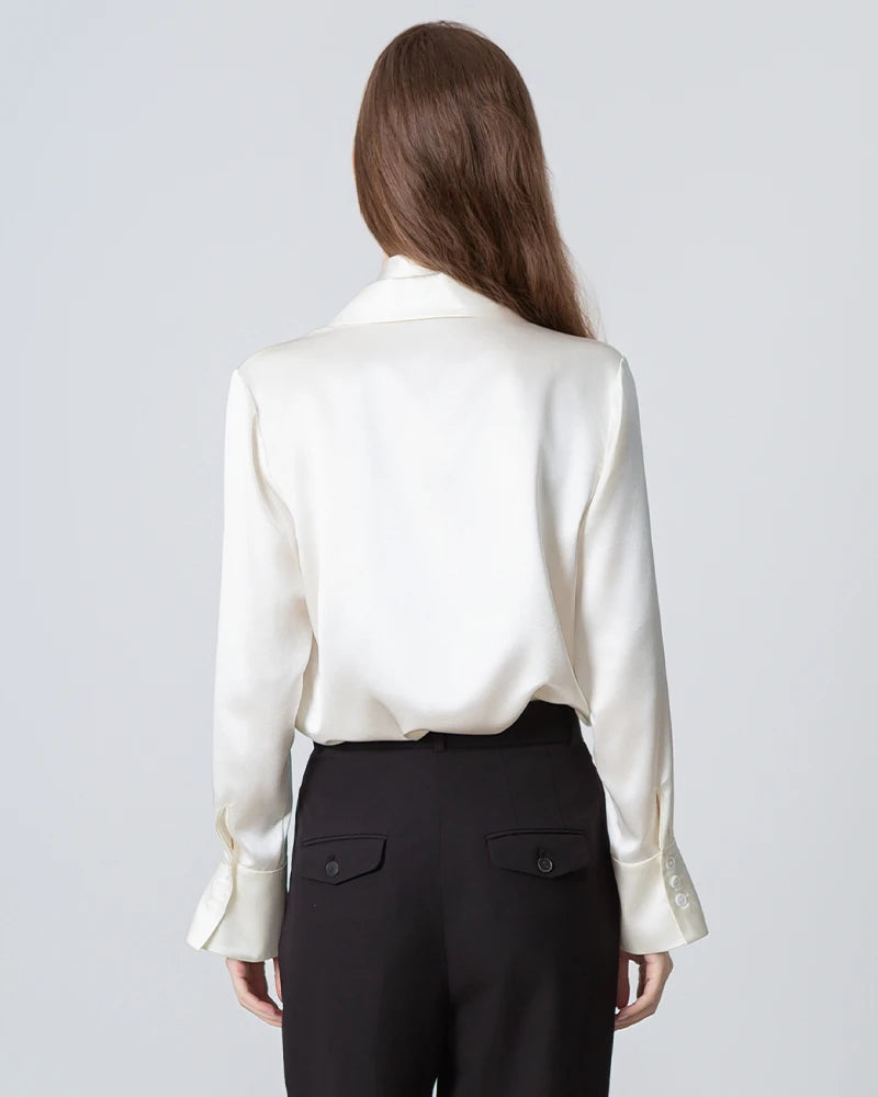 Women's Loose Tie Neck Silk Blouse - Elegant Casual & Office Wear for Women - Perfect for Work, Date Night & Special Occasions