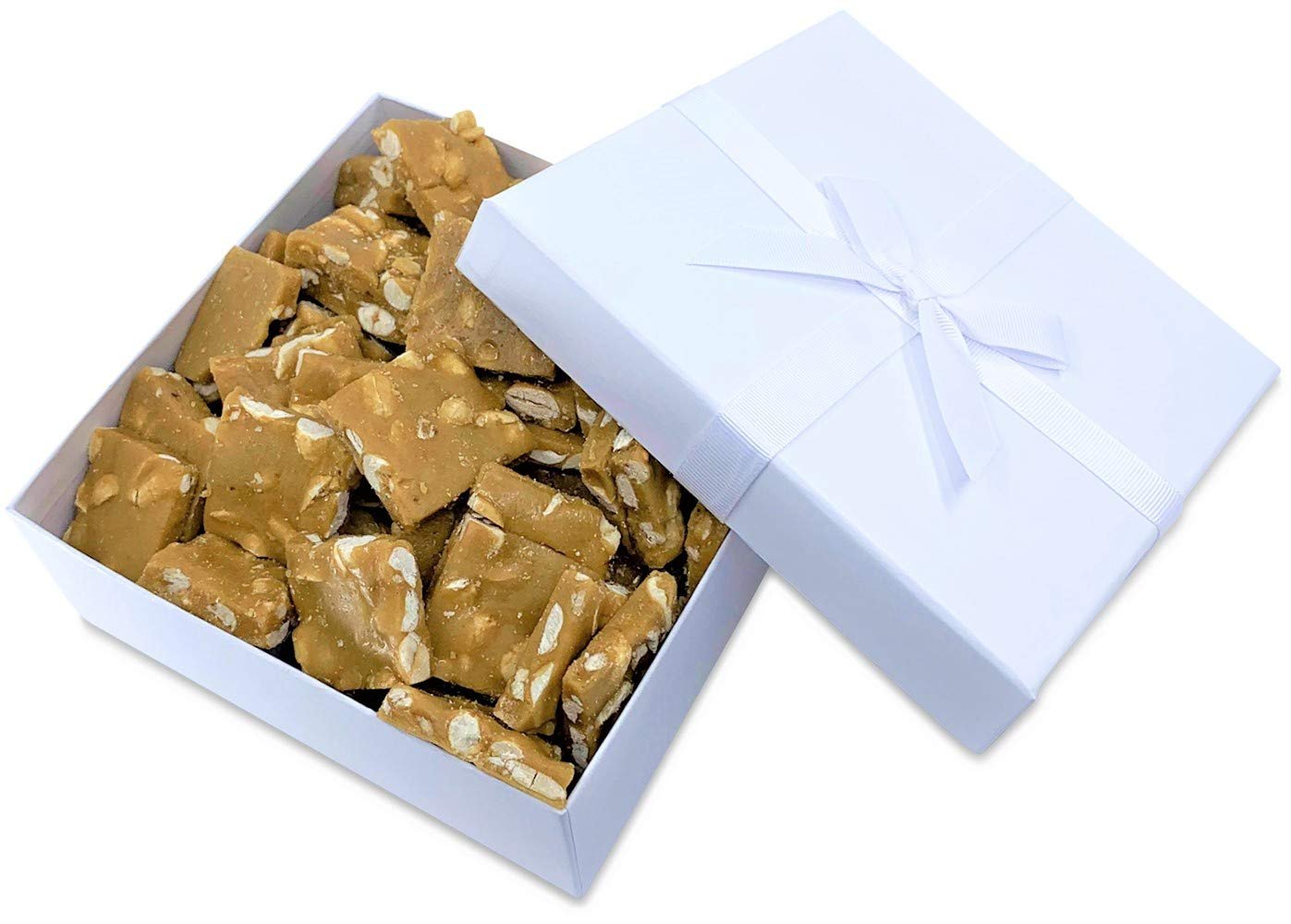 Premium Handmade Peanut Brittle Gift Box - Old Fashioned Style, 16oz Square Cut Pieces | Delicious Gourmet Candy for Father's Day, Birthday, Anniversary, Hostess & Valentine's Day Gifts | Perfect for Holiday Treats, Office Snacks & Party Favors