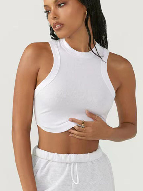 ZASUWA Women's Solid Color Ribbed Elastic Tight Tank Top with Built-in Chest Pads - Perfect for Yoga, Workout & Everyday Wear