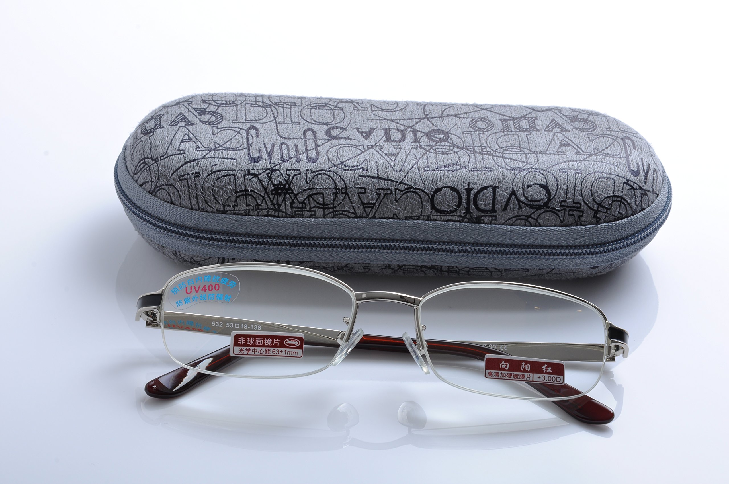 De Ding Men Women Metal Half Frame Reading Glasses - Stylish Lightweight Readers for Reading, Computer Work & Close-Up Tasks - Perfect for Office, Home & Travel Use