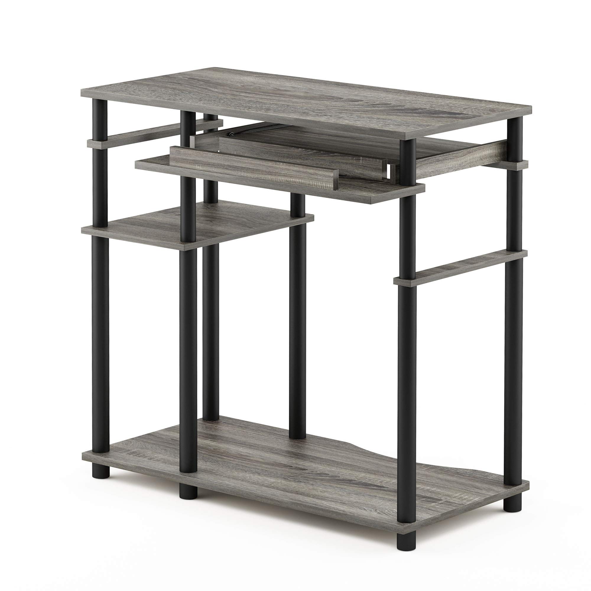 Furinno Abbott Computer Desk with Bookshelf - French Oak Grey/Black - Compact Home Office Desk for Small Spaces, Study & Workstation Setup