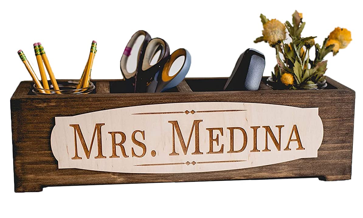 Personalized Wooden Planter Box with Custom Name - Teacher's Desk Nameplate & Office Organizer for Classroom Supplies, Home Decor, and Gift Ideas