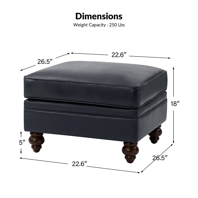 Basilio Modern Genuine Leather Storage Ottoman Bench - Living Room Footrest, Coffee Table & Extra Seating - Perfect for Home, Office & Bedroom